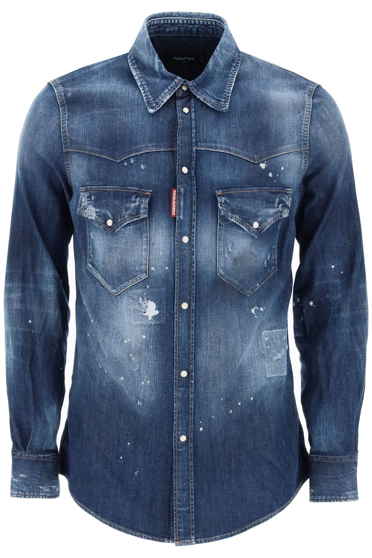 Shop Dsquared2 Western Shirt In Used Denim In Blue