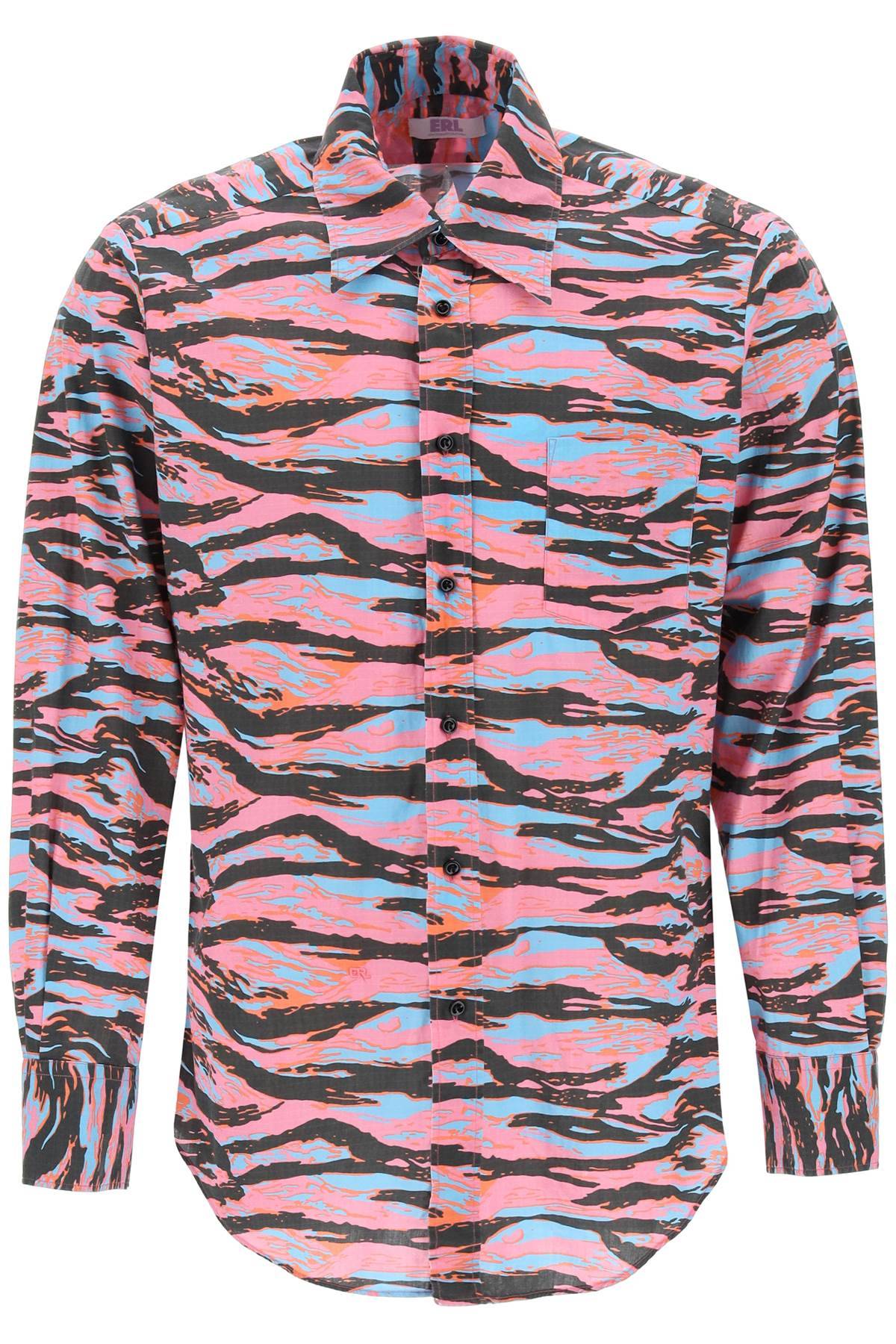 Shop Erl Camouflage Cotton Shirt In Black,light Blue,pink