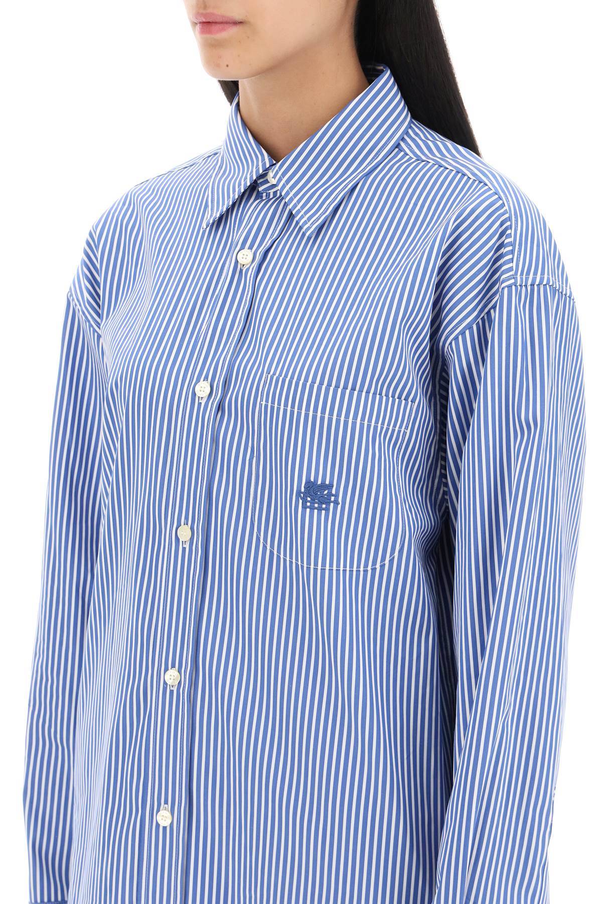 Shop Etro Striped Poplin Shirt In Blue,white