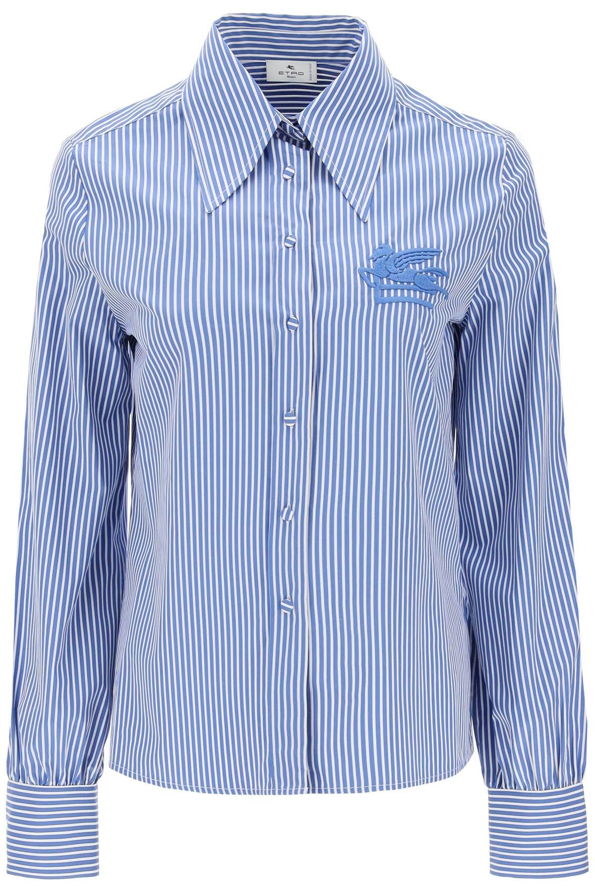 Shop Etro Striped Regular Fit Shirt In White,blue