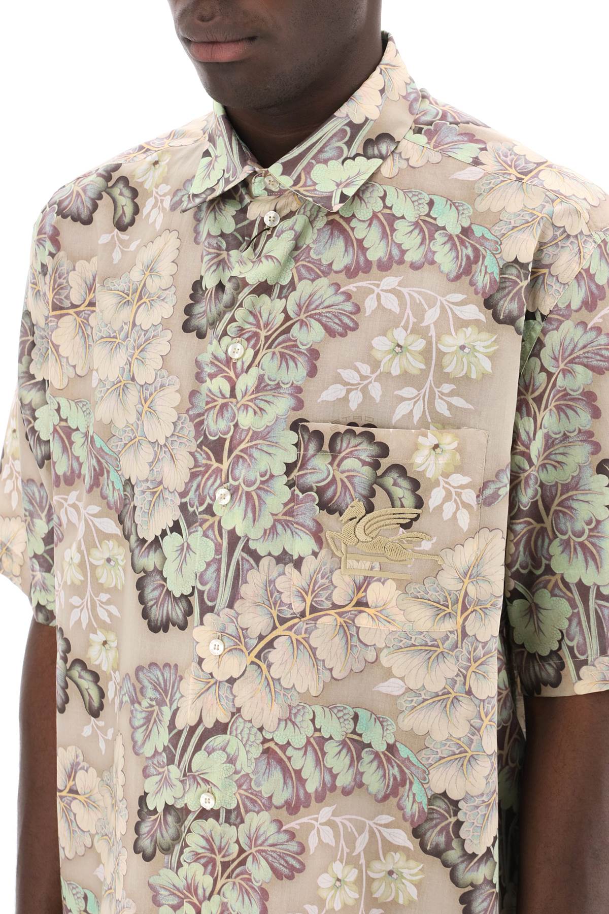 Shop Etro Short-sleeved Floral Shirt In Neutro,green