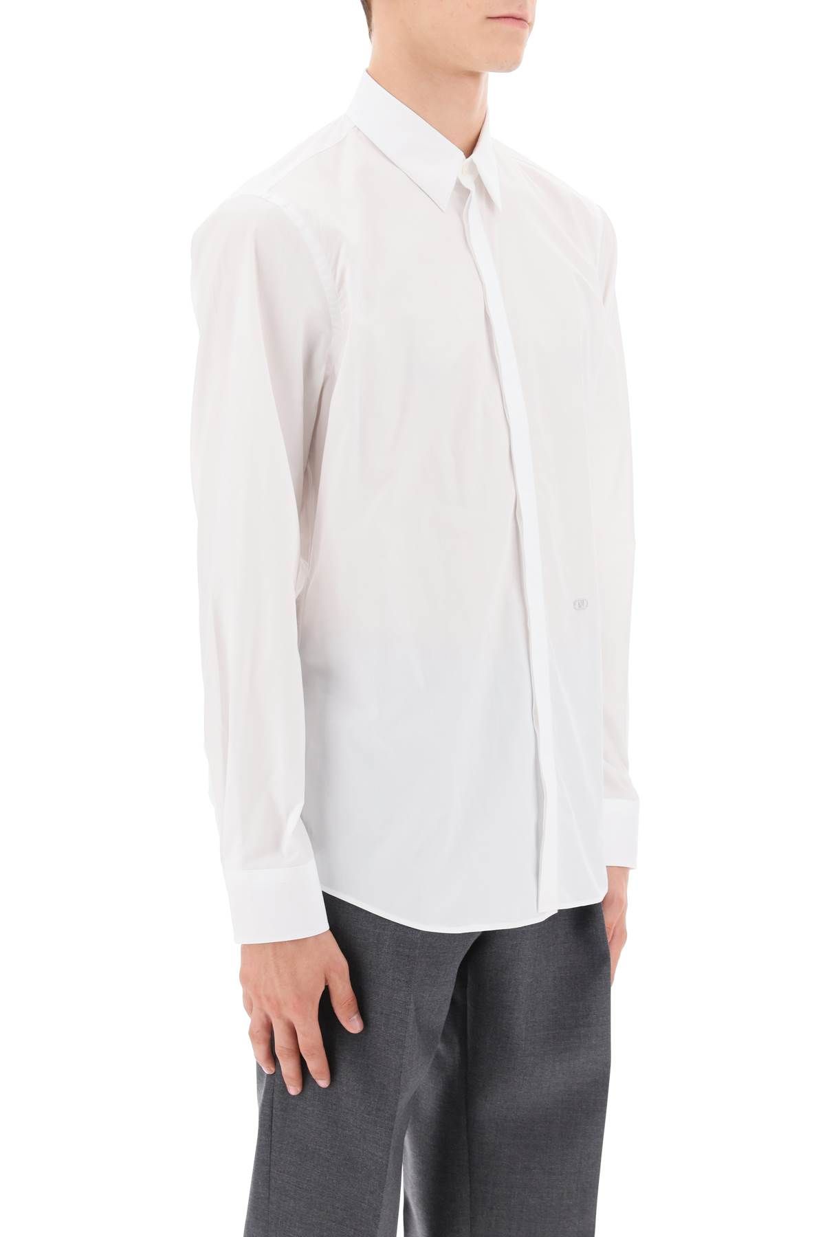 Shop Fendi Cotton Shirt With Embroidered Detail In White