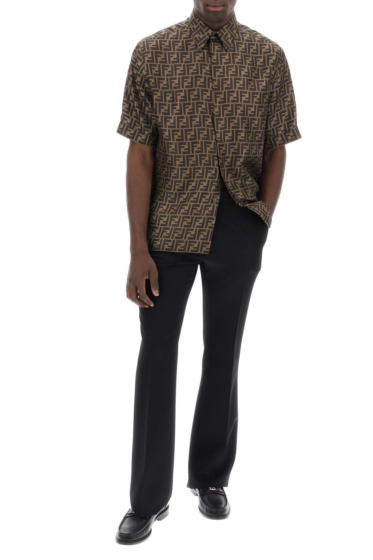 Shop Fendi Short-sleeved Silk Shirt With Ff In Brown