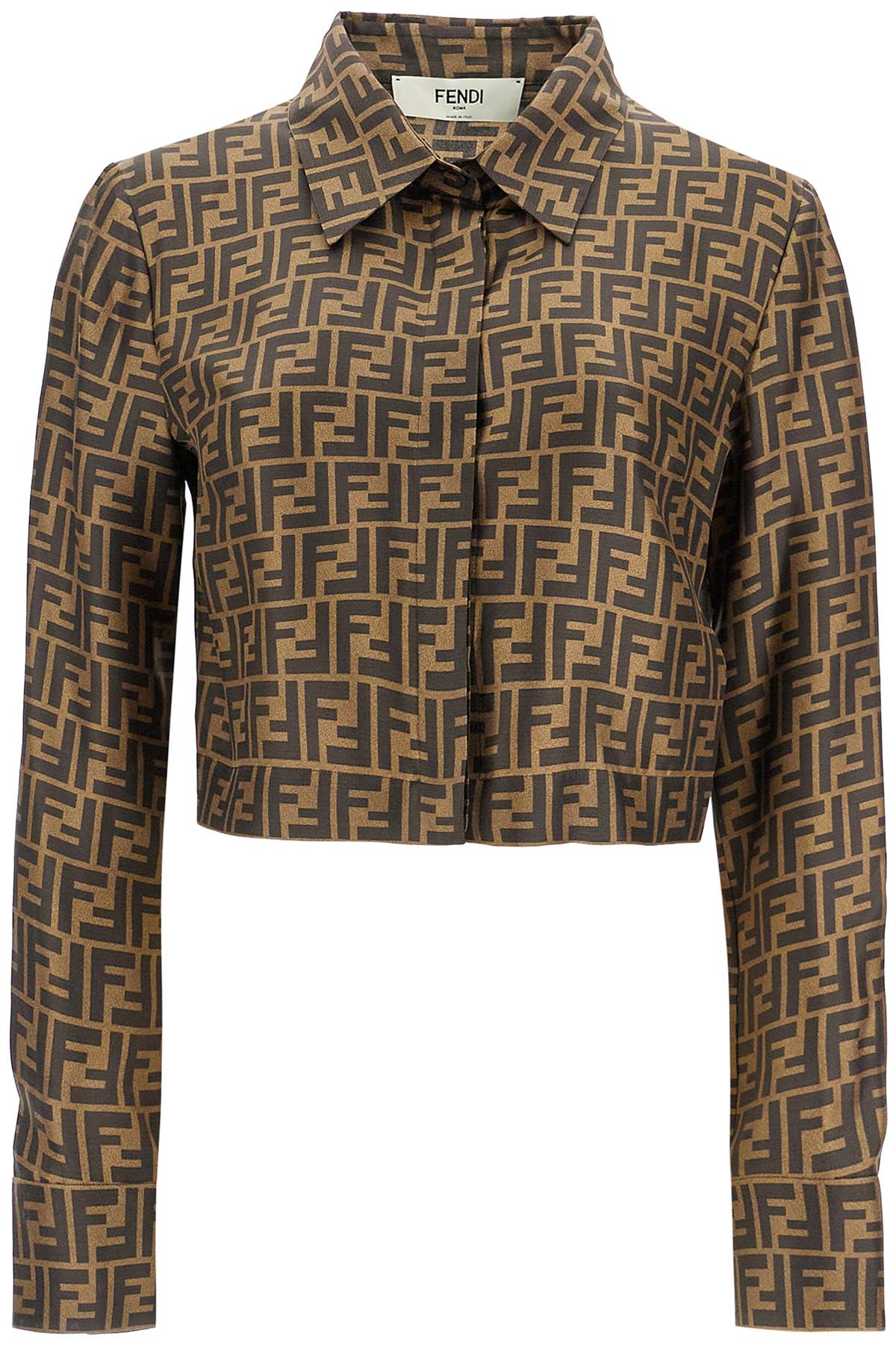 Shop Fendi Silk Cropped Shirt In Ff Set In Brown