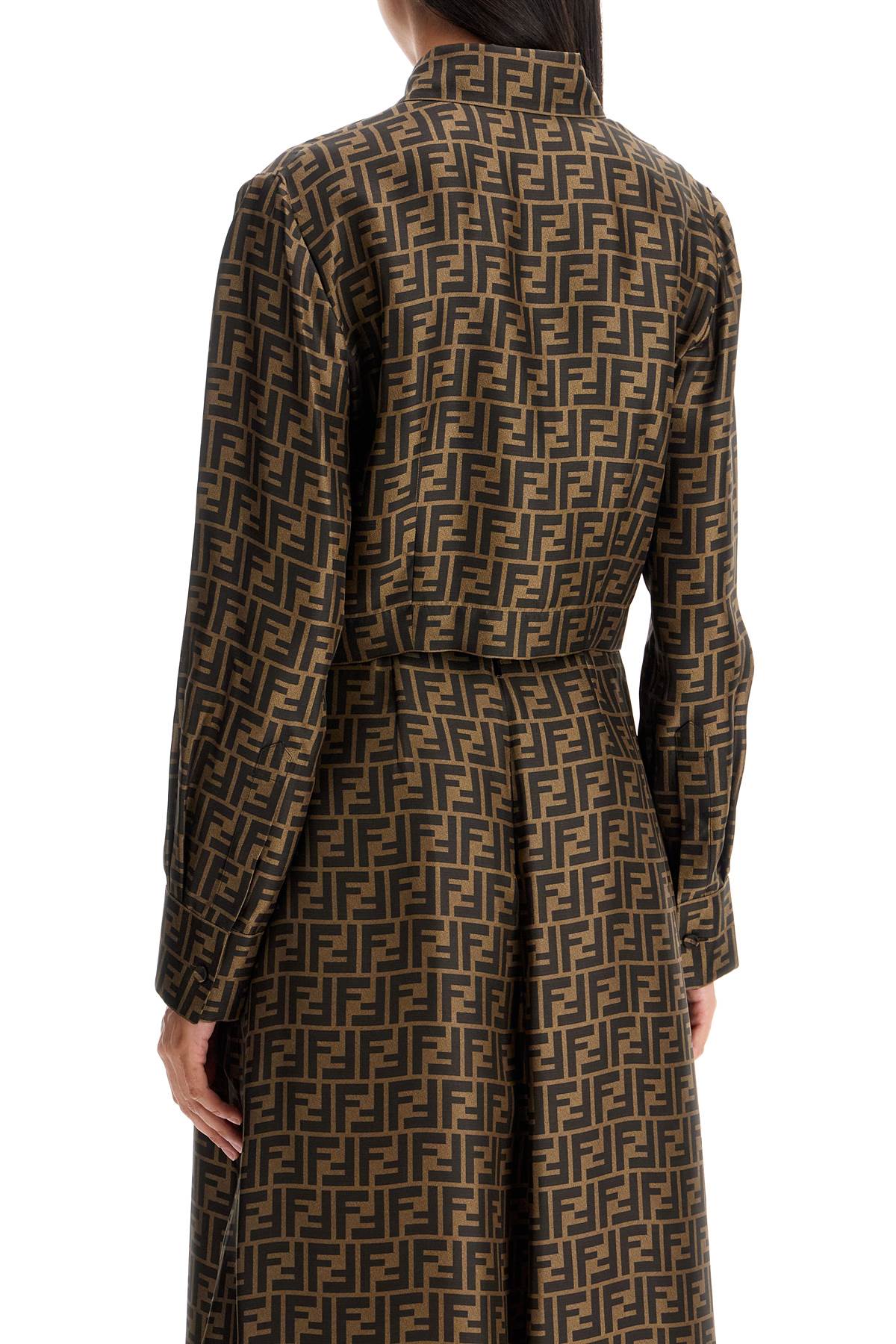 Shop Fendi Silk Cropped Shirt In Ff Set In Brown