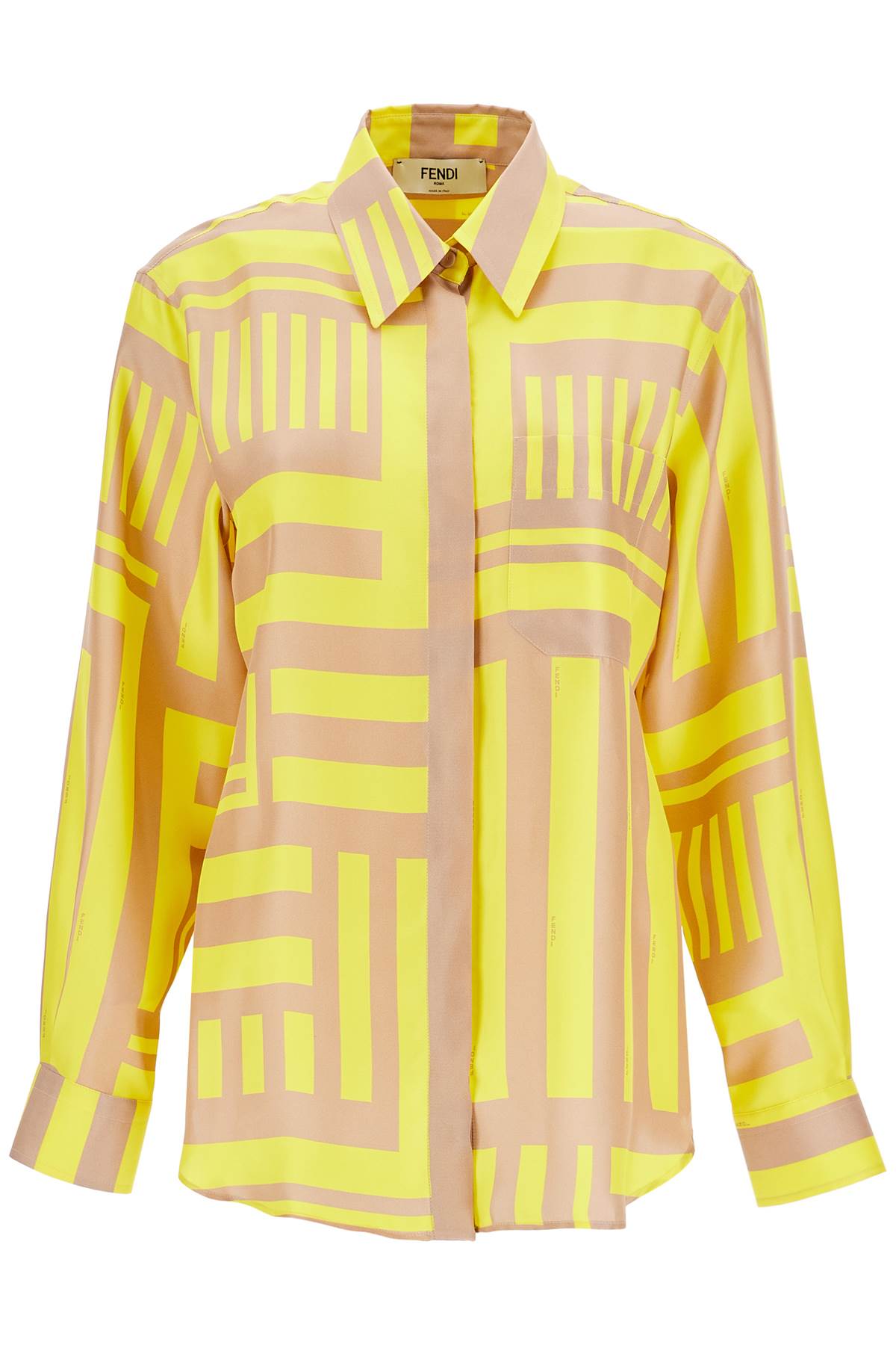 Shop Fendi Labyrinth Silk Shirt Set In Yellow