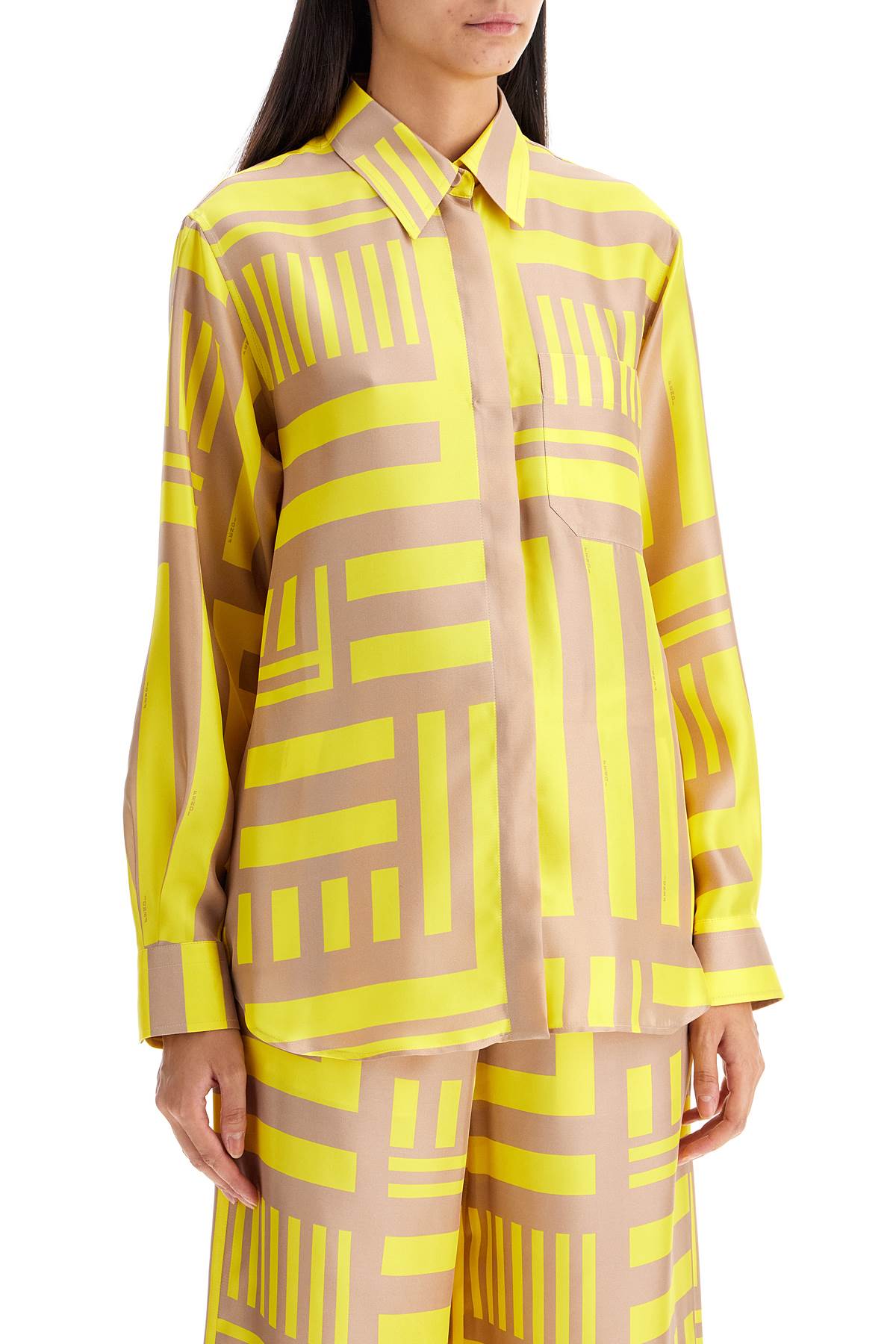 Shop Fendi Labyrinth Silk Shirt Set In Yellow