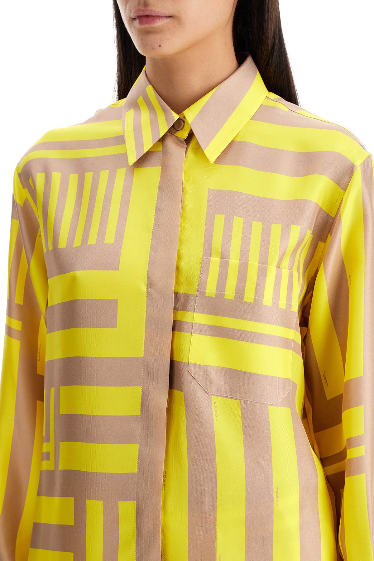 Shop Fendi Labyrinth Silk Shirt Set In Yellow