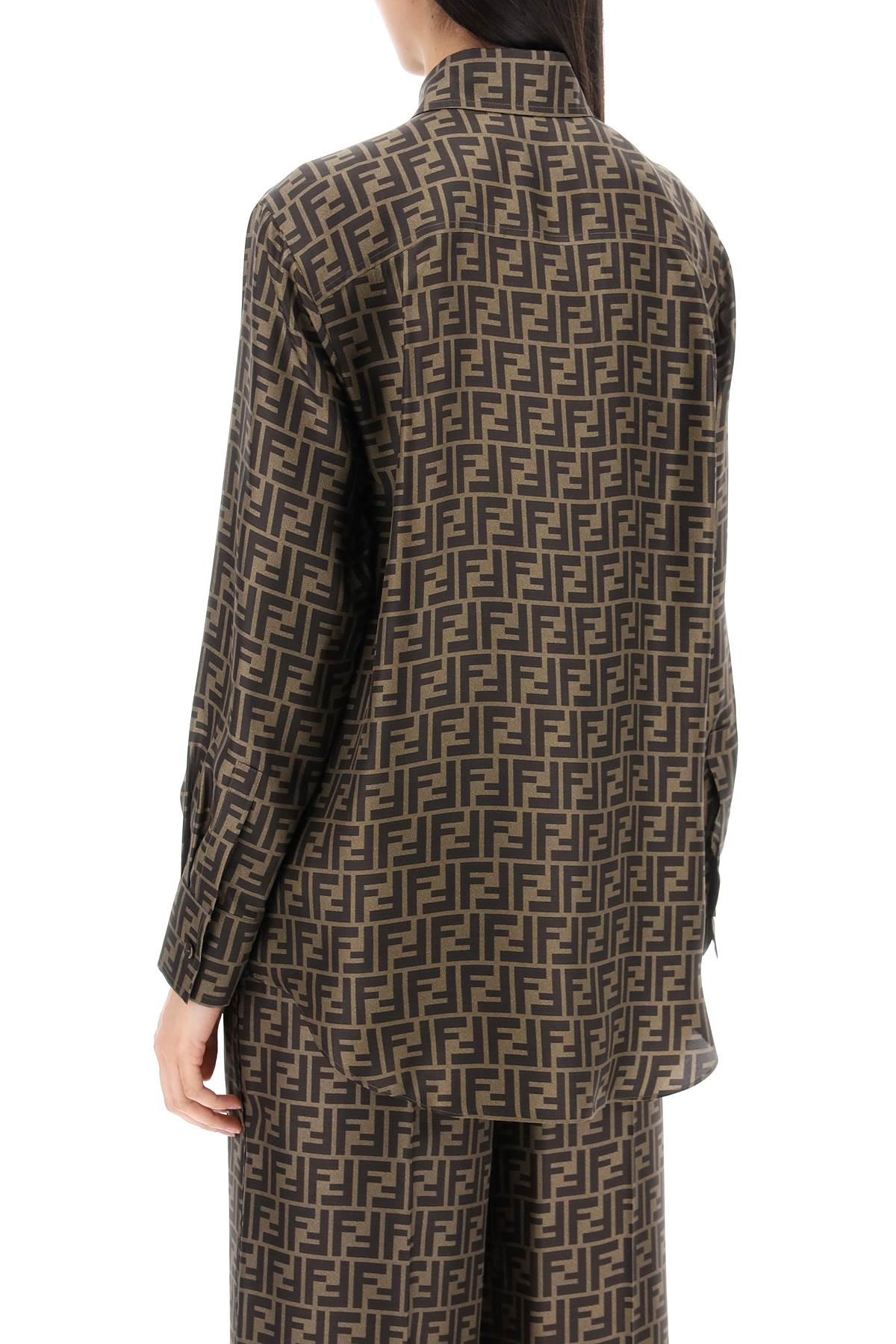 Shop Fendi Ff Silk Shirt In Brown