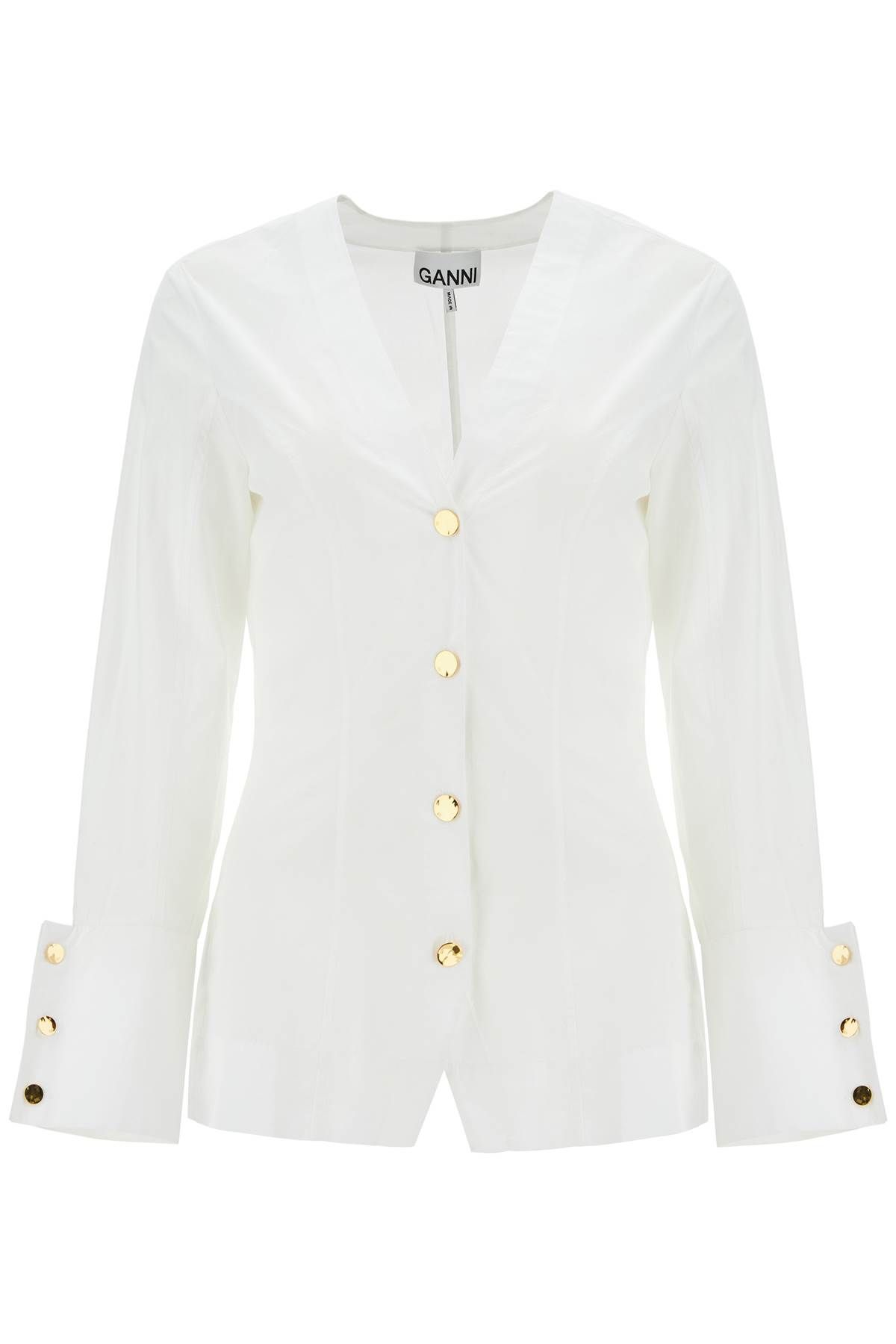 Shop Ganni V-neck Shirt With Collar In White