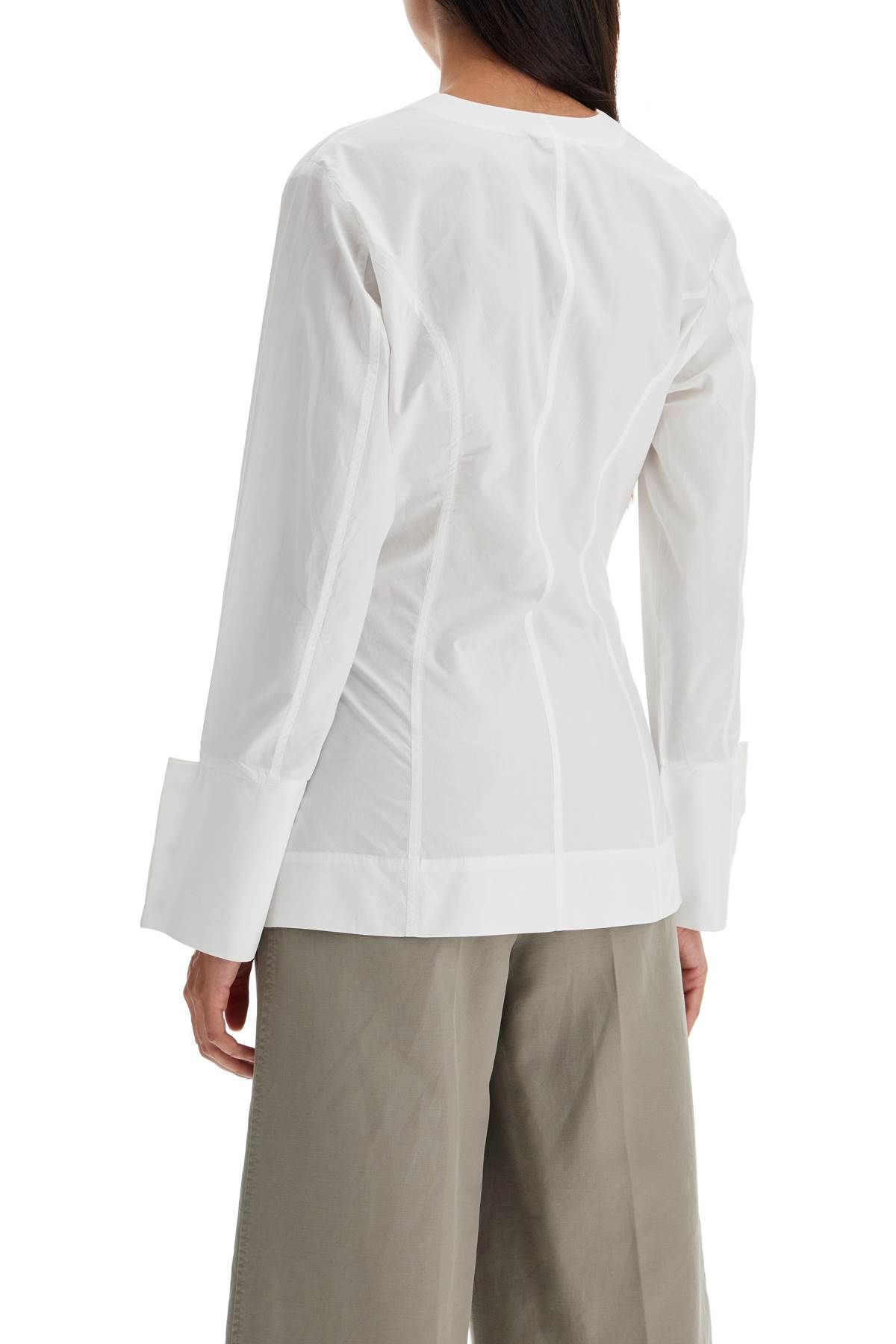 Shop Ganni V-neck Shirt With Collar In White