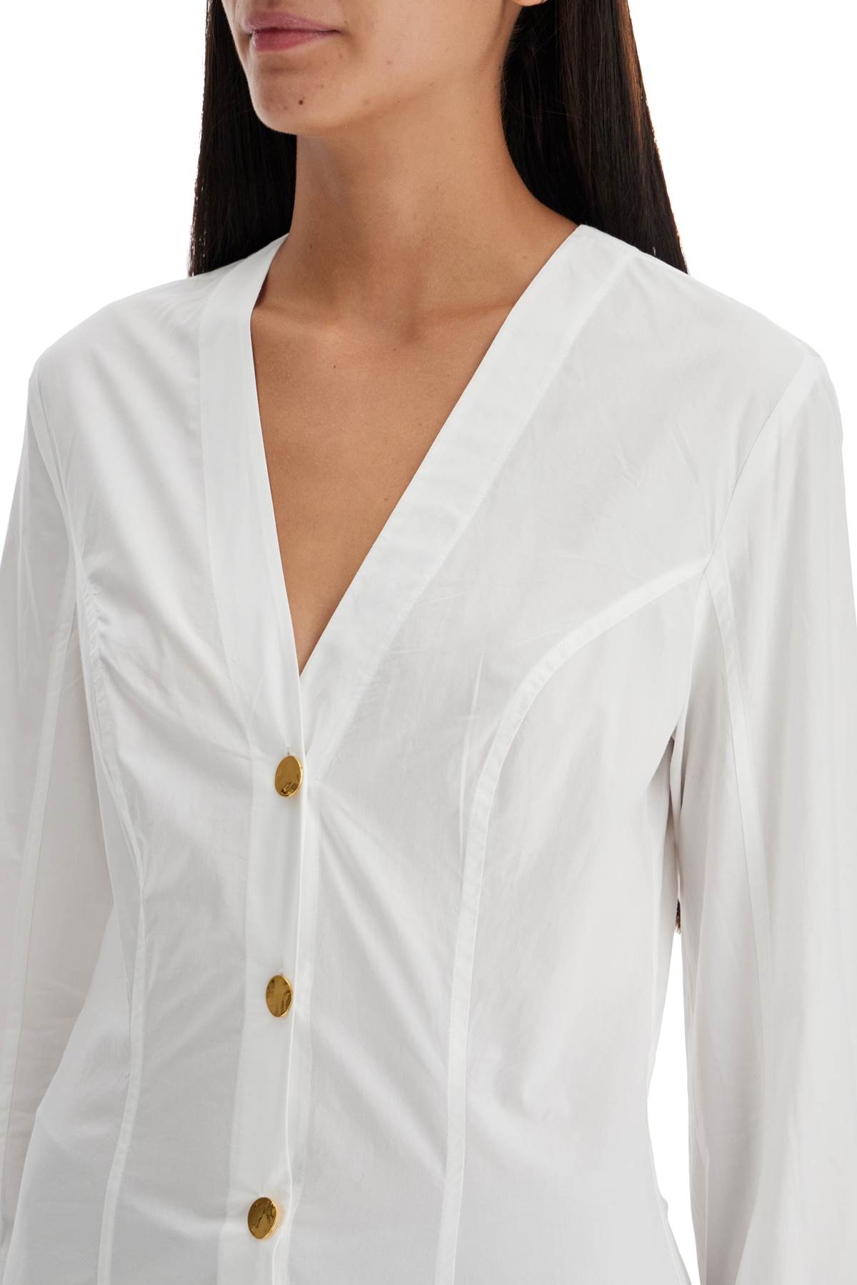 Shop Ganni V-neck Shirt With Collar In White