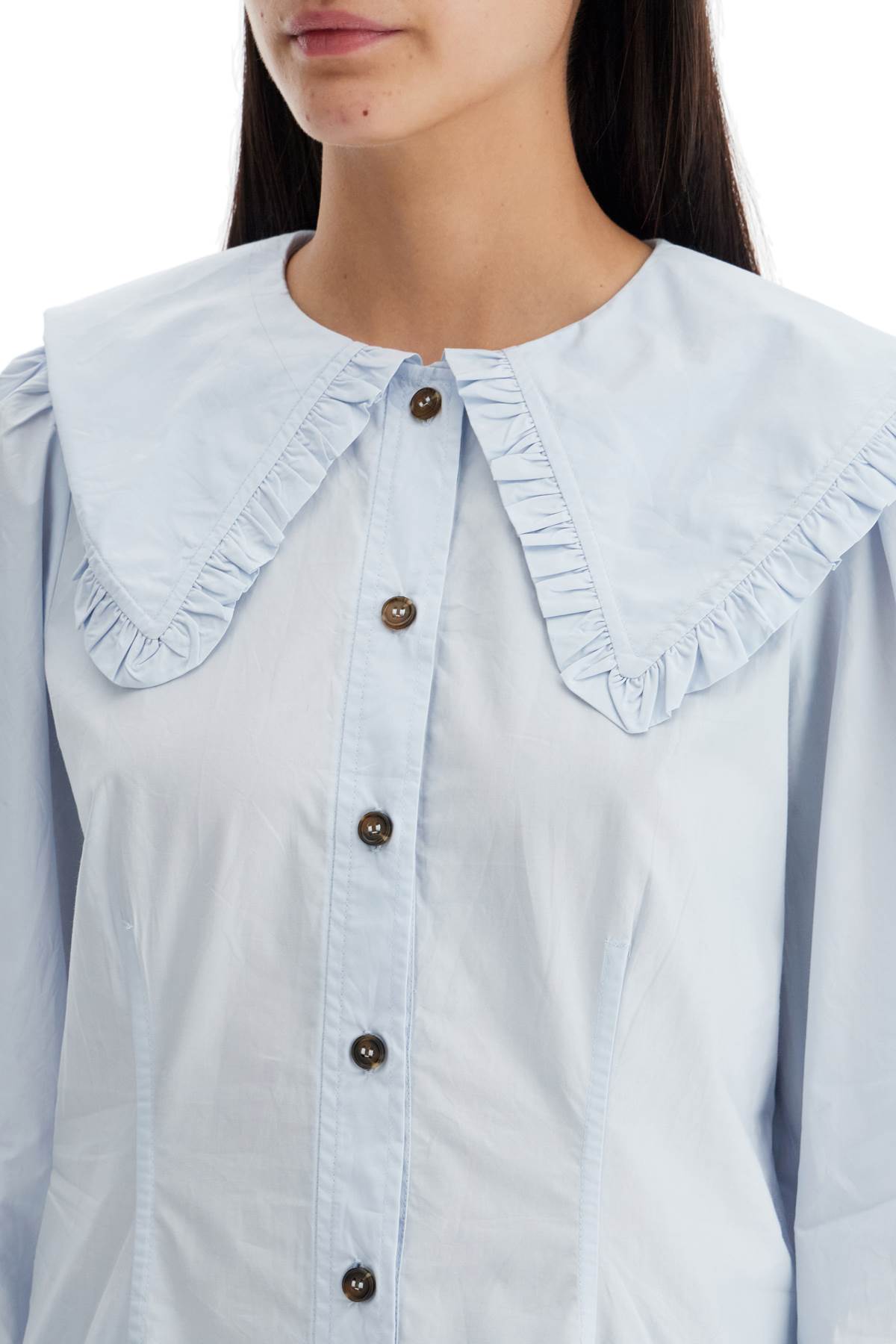 Shop Ganni Poplin Shirt With Oversized Collar In Light Blue