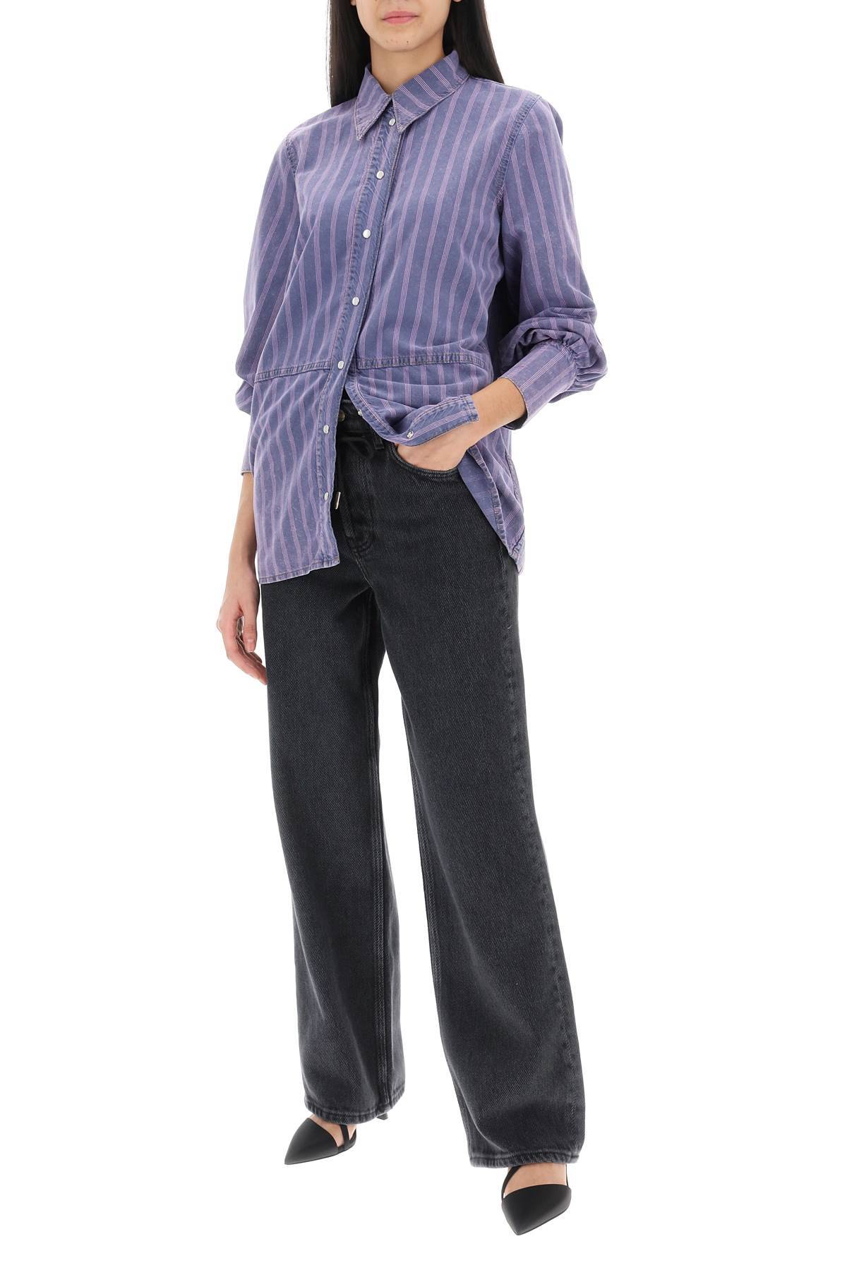 Shop Ganni Striped Denim Shirt In Purple