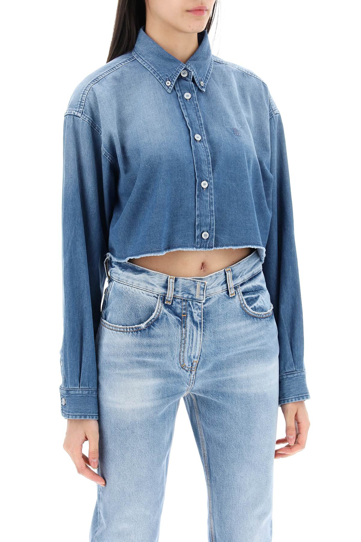 Shop Givenchy Denim Cropped Shirt For Women In Blue