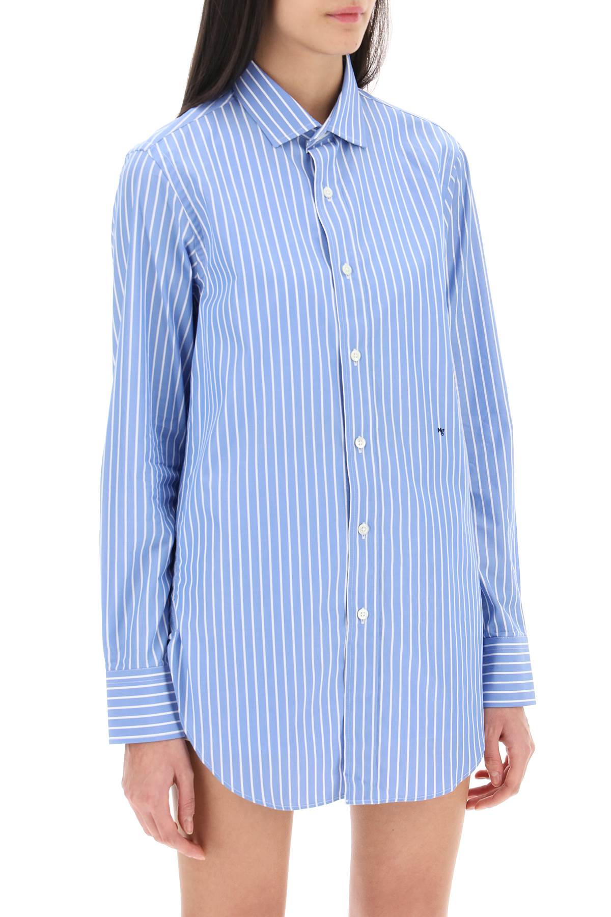 Shop Homme Girls Striped Poplin Shirt In Blue