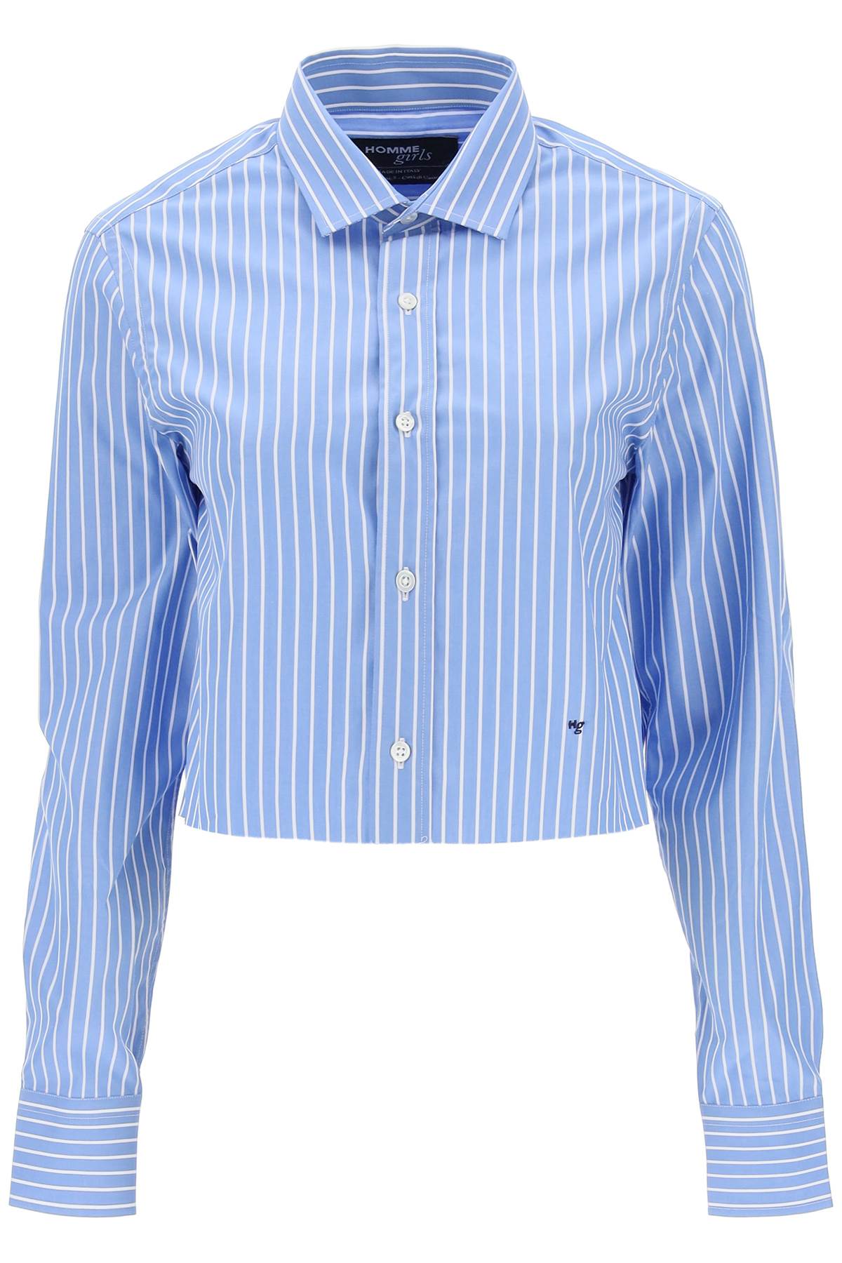 Shop Homme Girls Cropped Striped Poplin Shirt In Blue