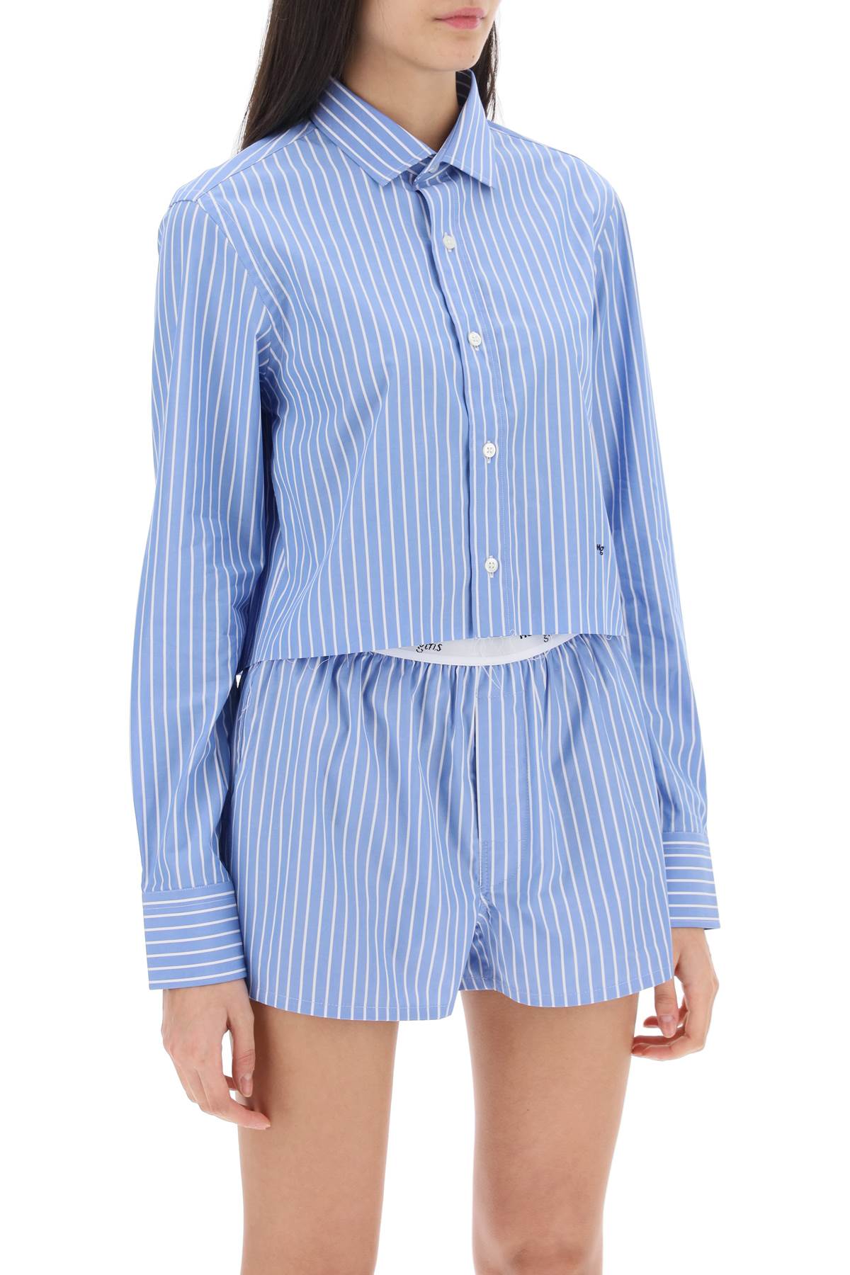 Shop Homme Girls Cropped Striped Poplin Shirt In Blue