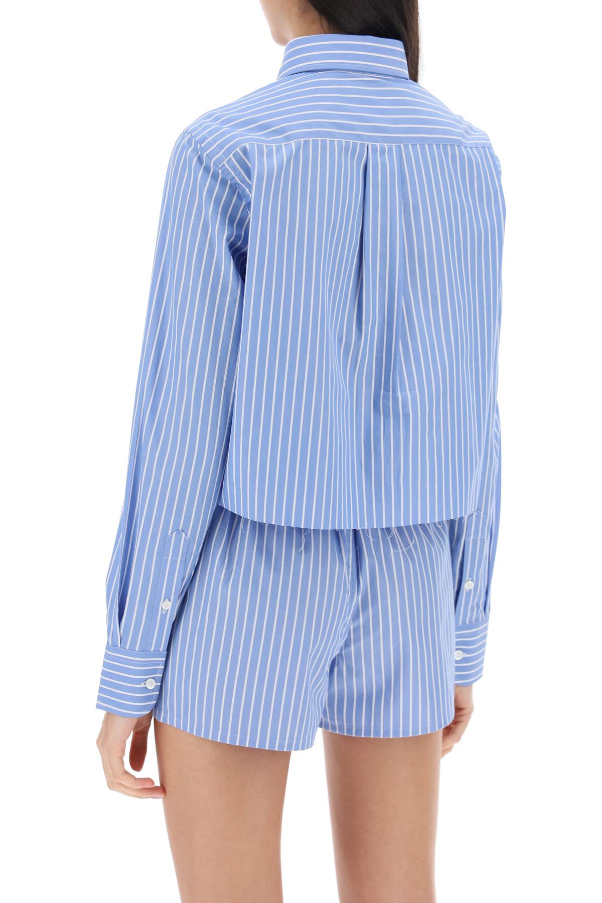 Shop Homme Girls Cropped Striped Poplin Shirt In Blue