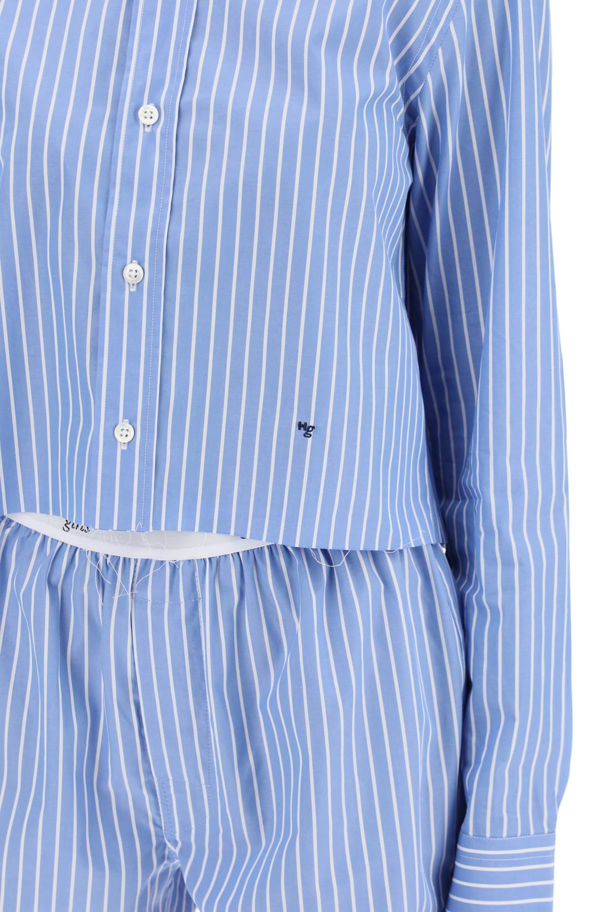 Shop Homme Girls Cropped Striped Poplin Shirt In Blue