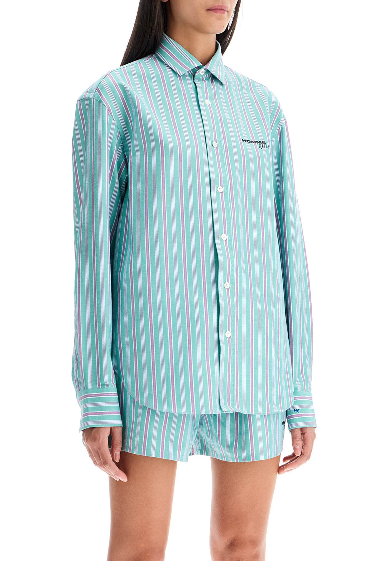 Shop Homme Girls Striped Oxford Shirt For Men In Green