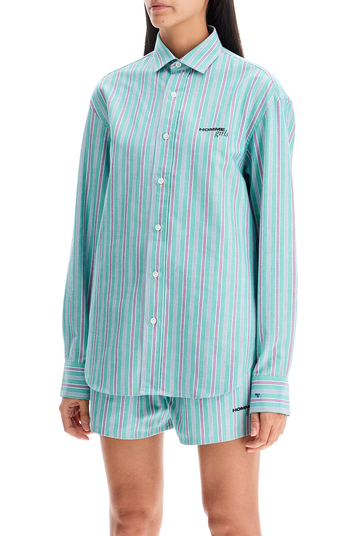 Shop Homme Girls Striped Oxford Shirt For Men In Green