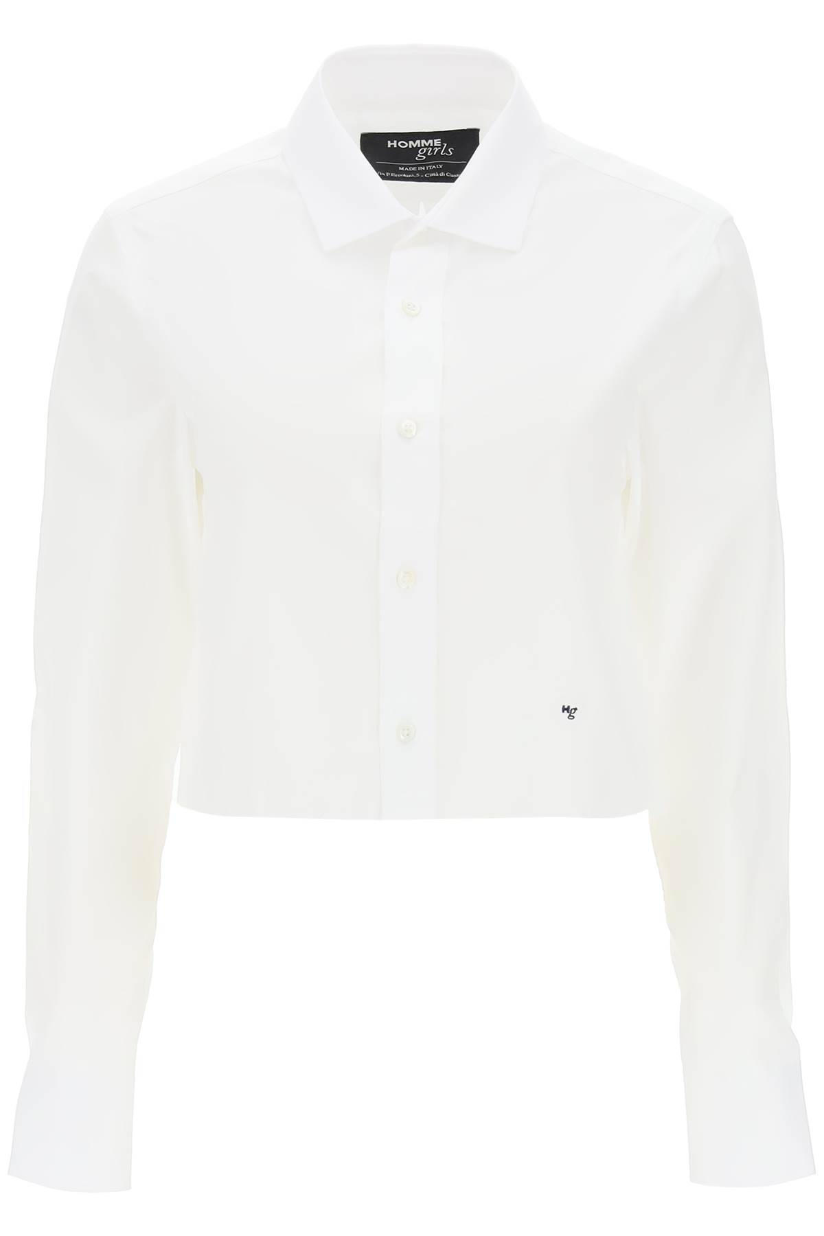Shop Homme Girls Cotton Twill Cropped Shirt In White
