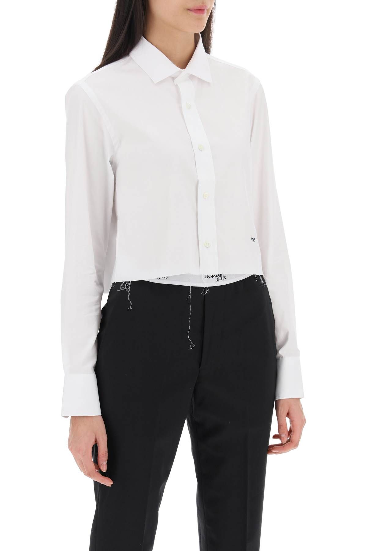 Shop Homme Girls Cotton Twill Cropped Shirt In White