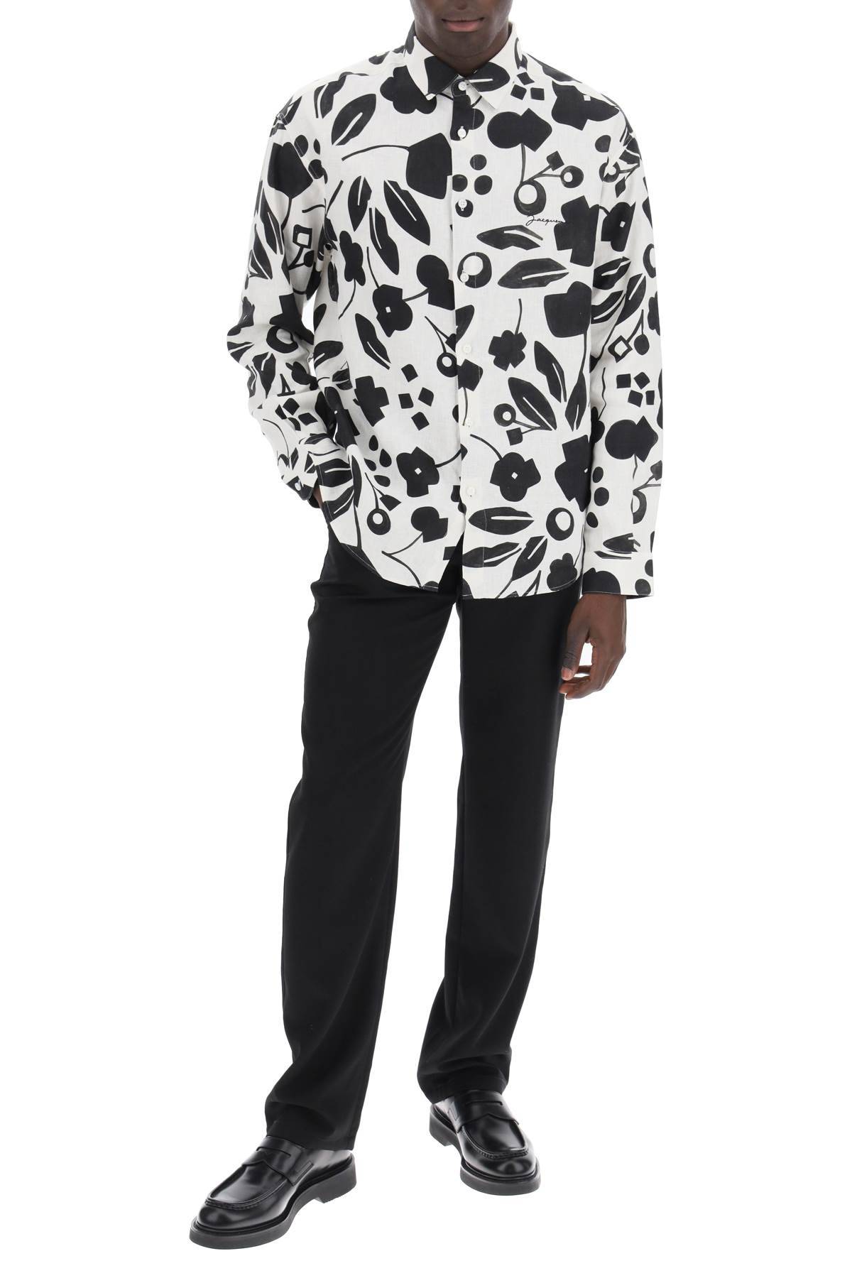 Shop Jacquemus Floreale  Linen Shirt With In White,black