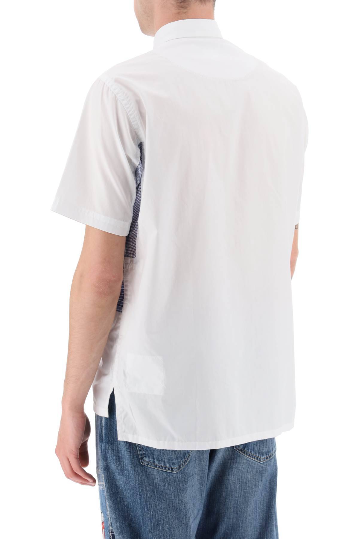 Shop Junya Watanabe Short Sleeve Patchwork Shirt In White,blue