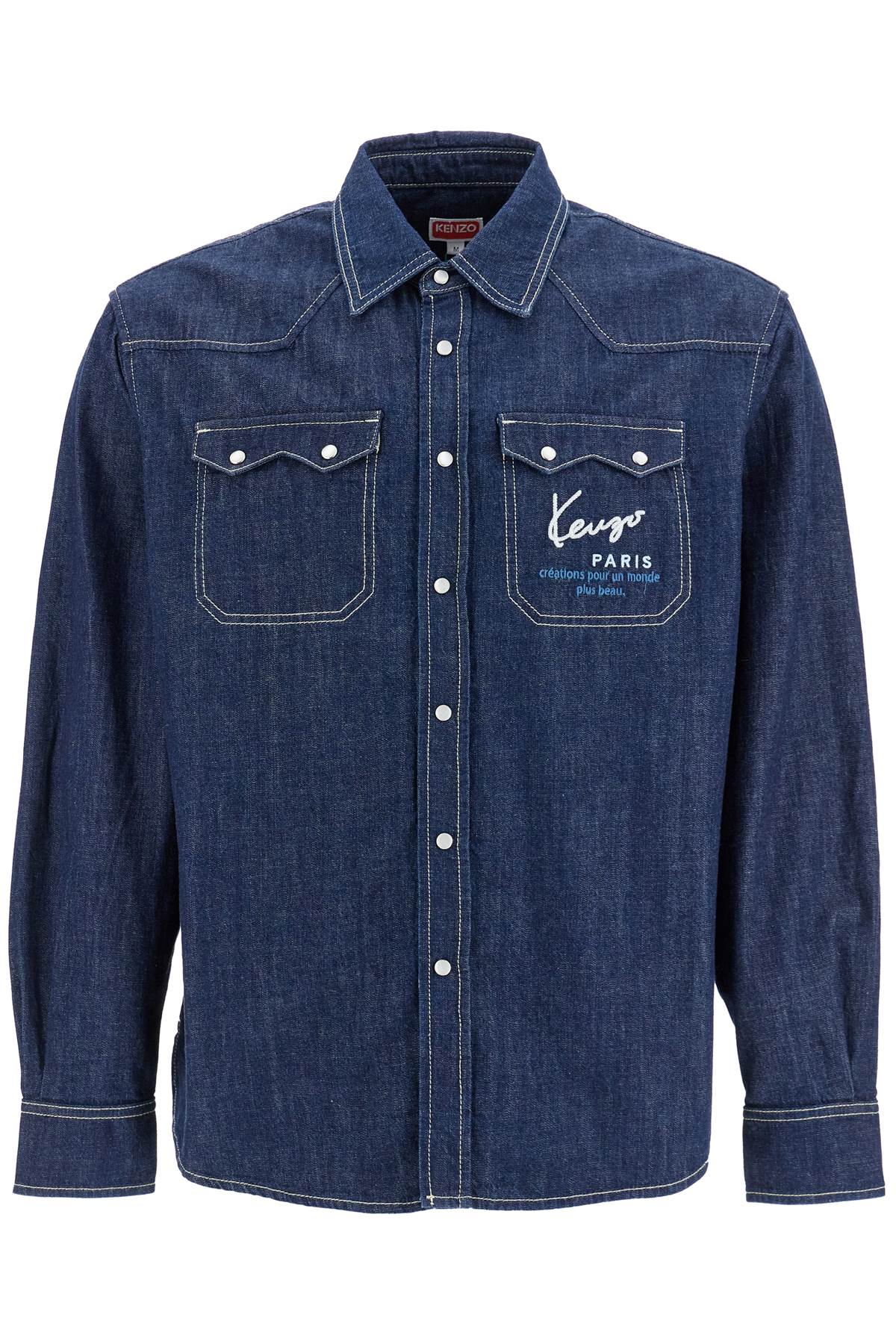 Shop Kenzo Denim Western Shirt For Men In Blue