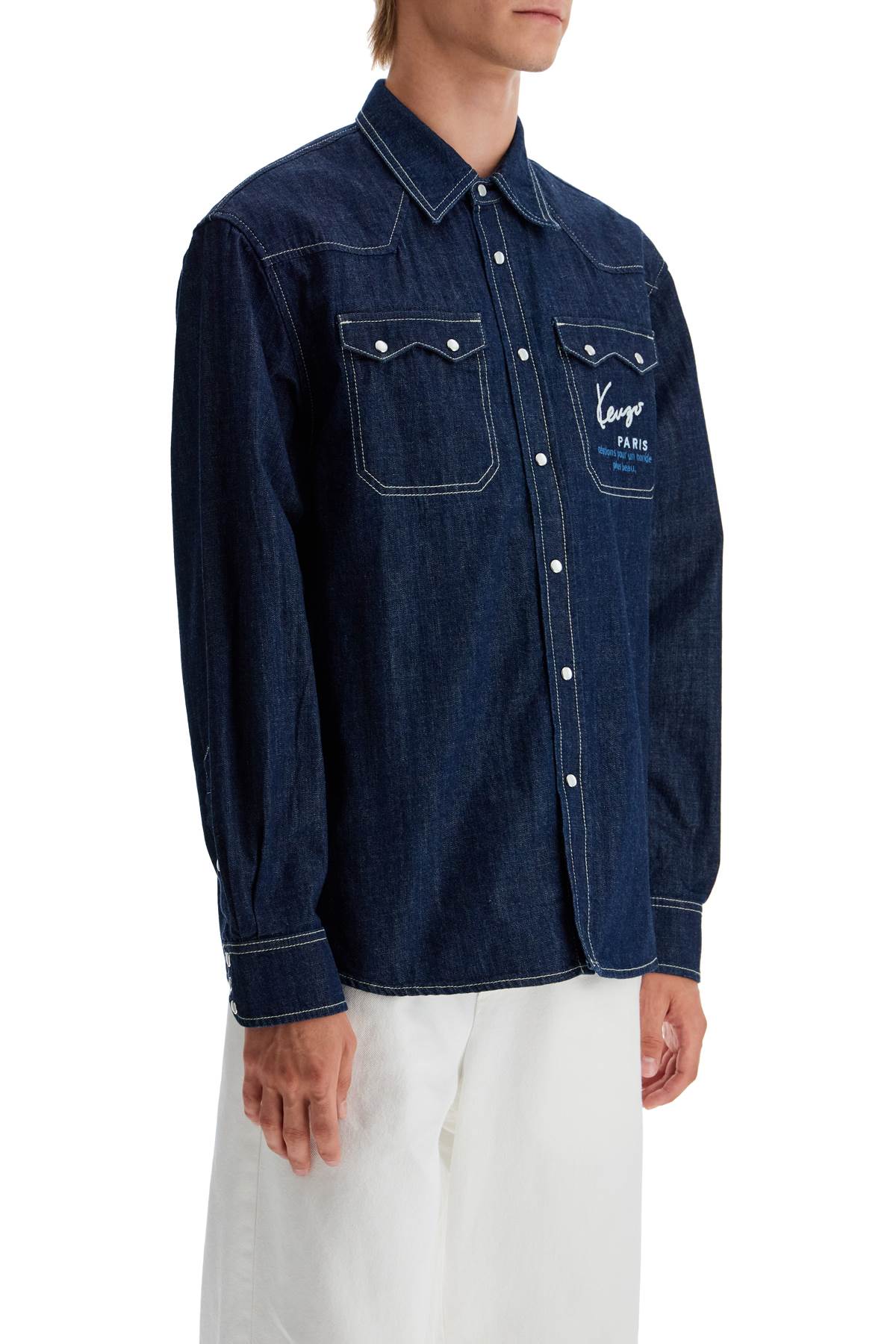 Shop Kenzo Denim Western Shirt For Men In Blue