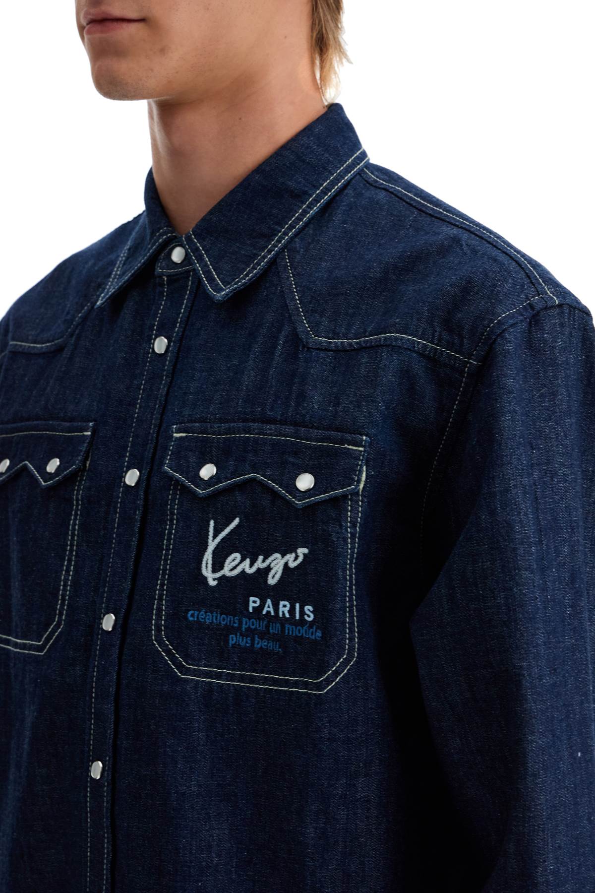 Shop Kenzo Denim Western Shirt For Men In Blue