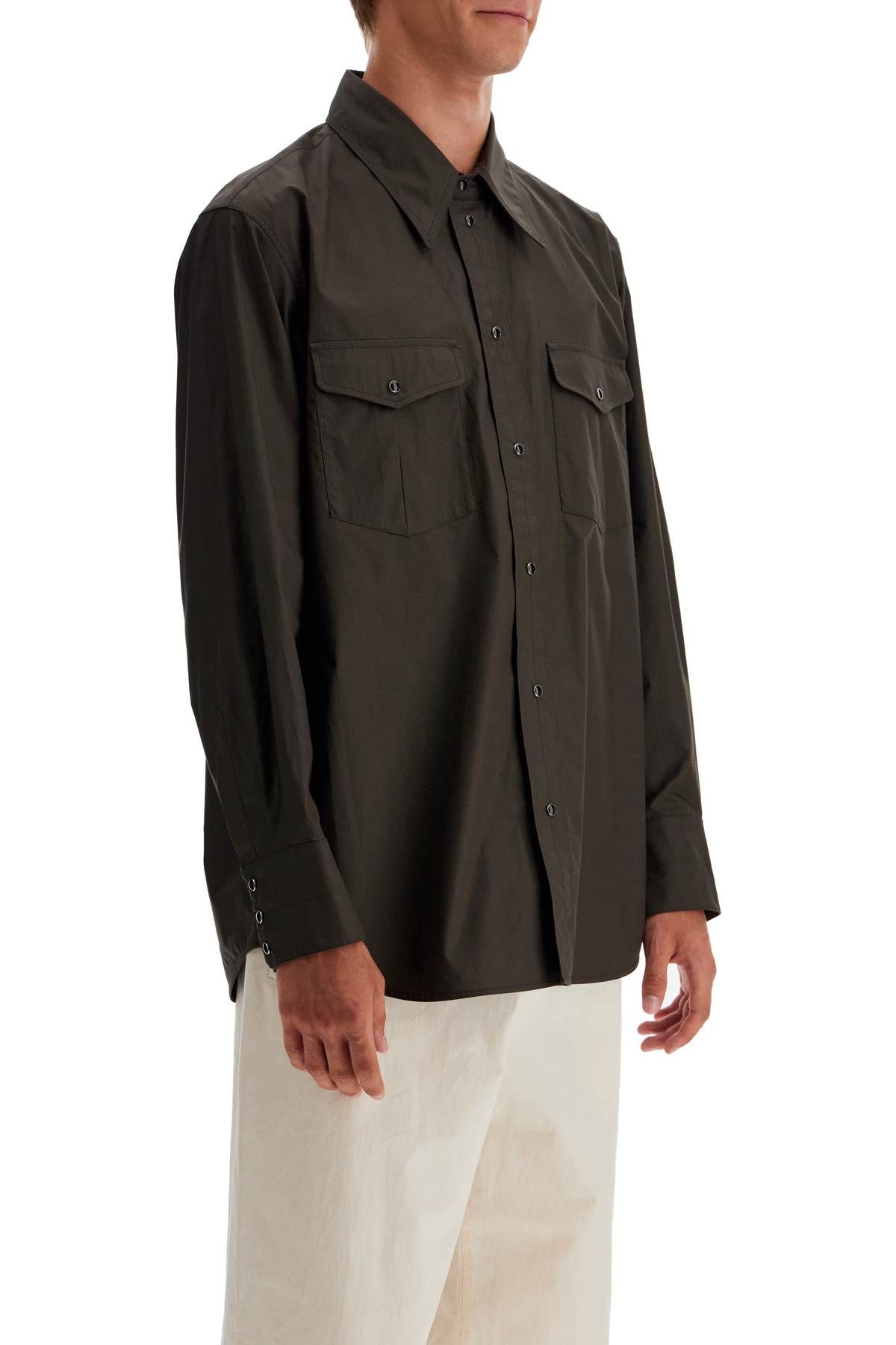 Shop Lemaire Western Shirt With Snap Buttons In Brown