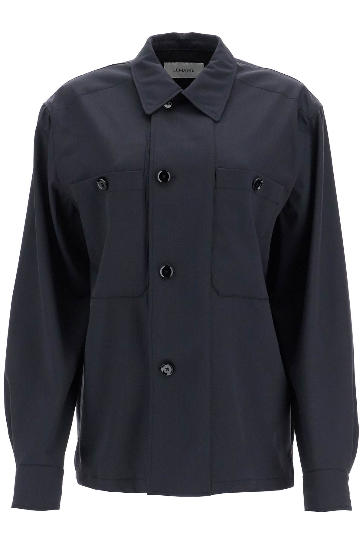 Shop Lemaire Double-breasted Twill Oversh In Black