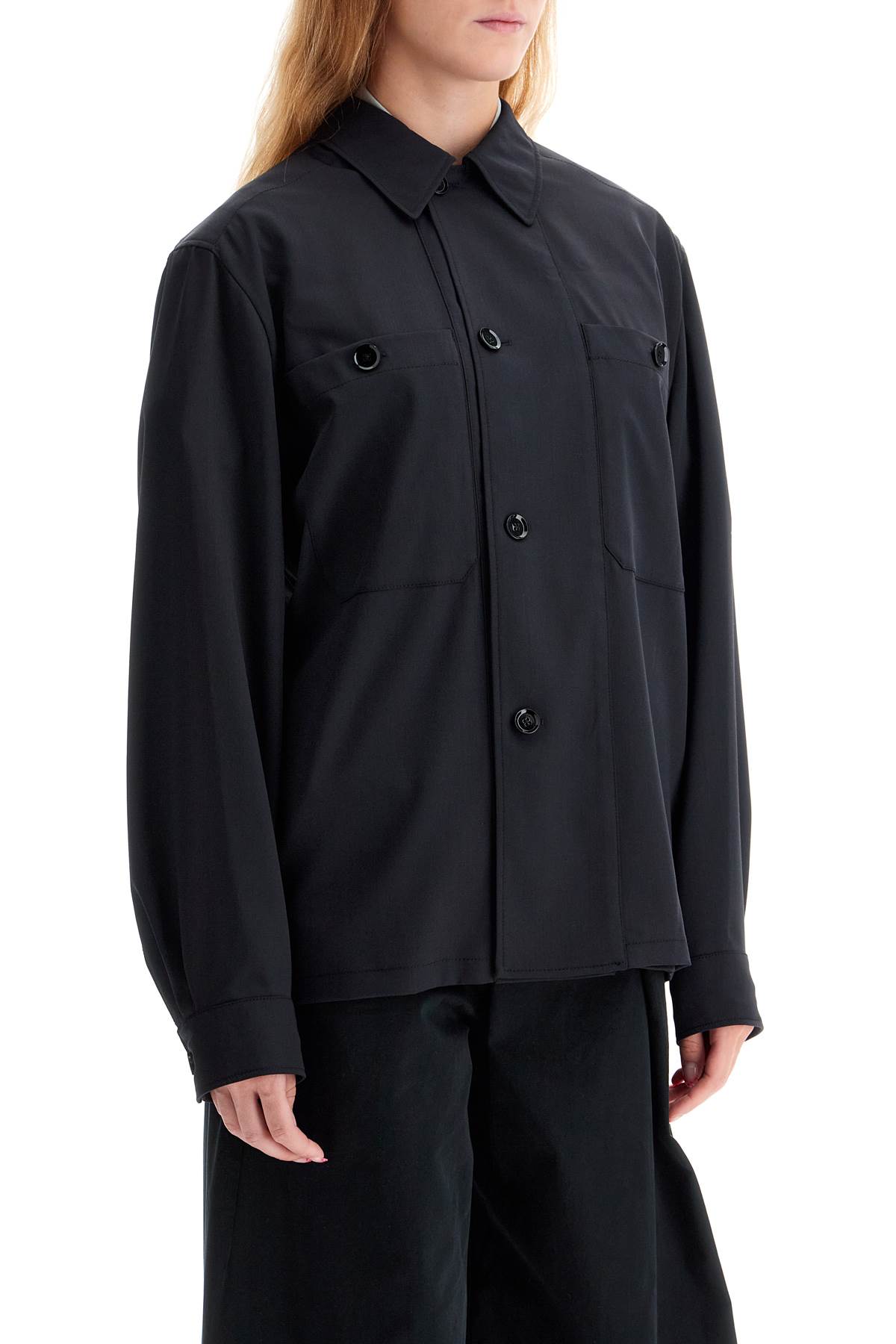 Shop Lemaire Double-breasted Twill Oversh In Black