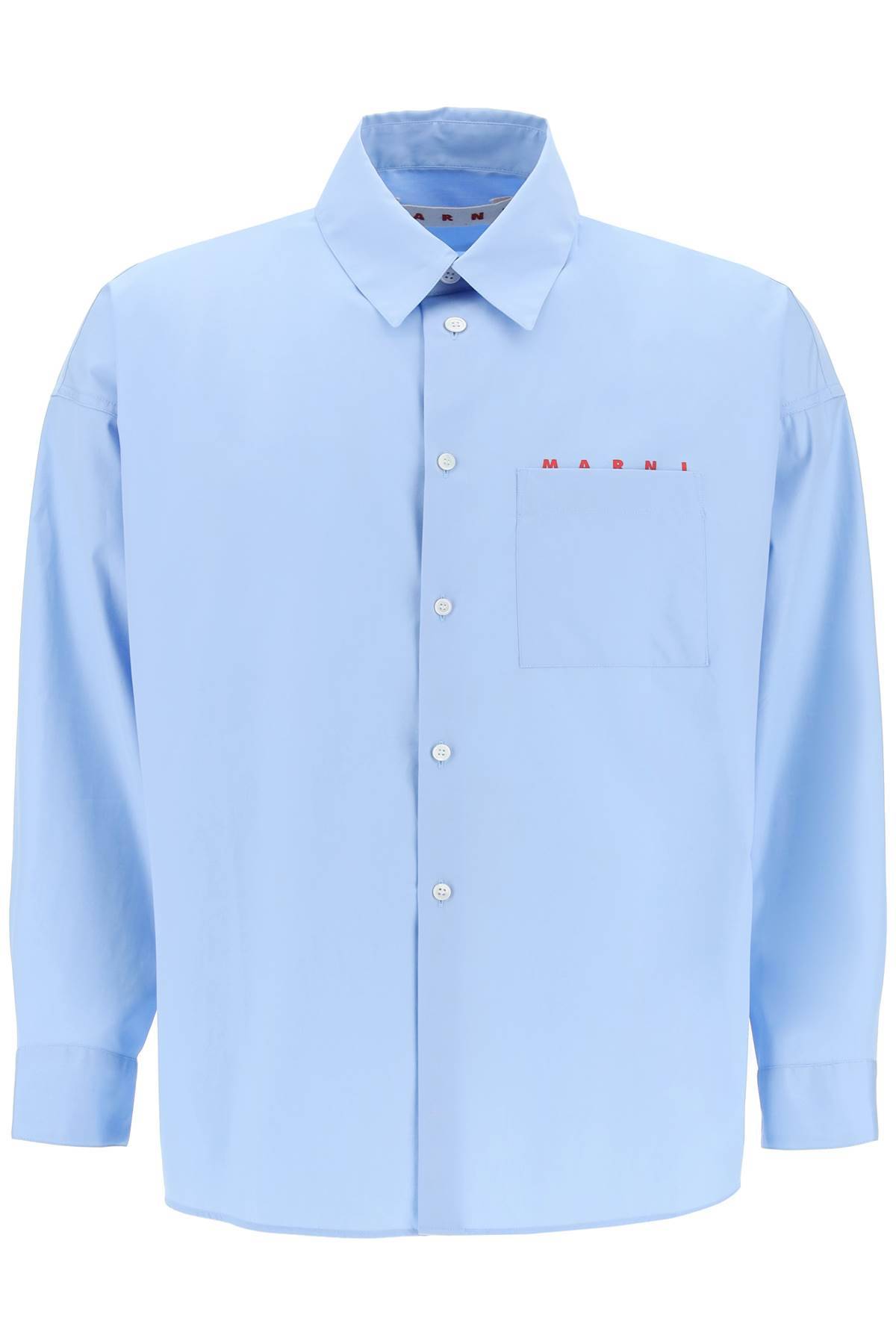 Shop Marni Boxy Shirt With Italian Collar In Light Blue