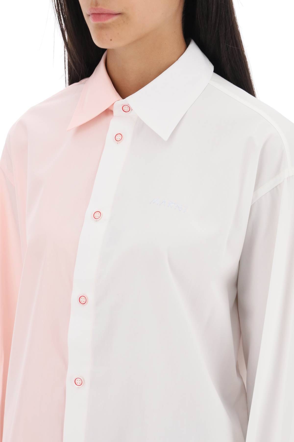 Shop Marni Asymmetrical Two-tone Shirt In White,pink
