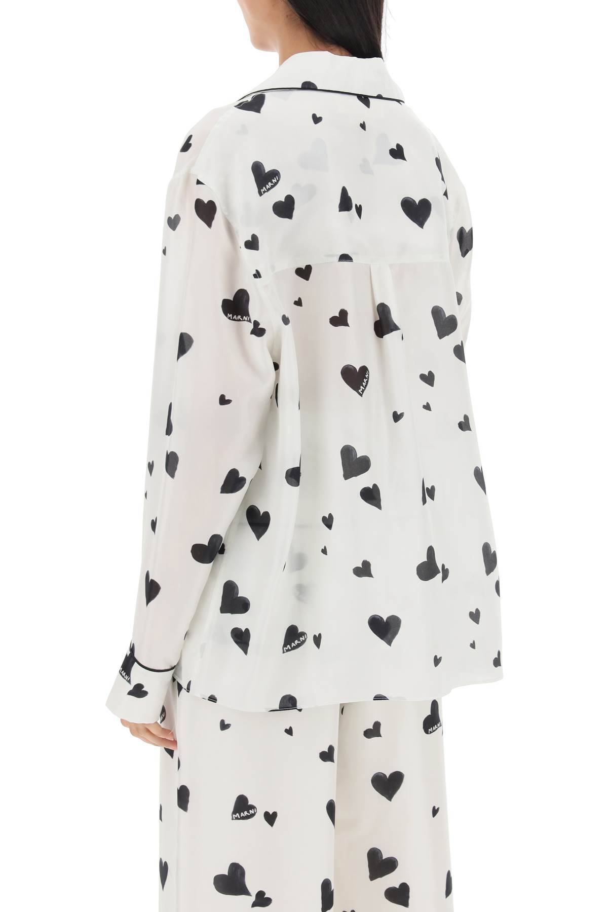 Shop Marni Bunch Of Hearts Print Silk Pajama Shirt In White
