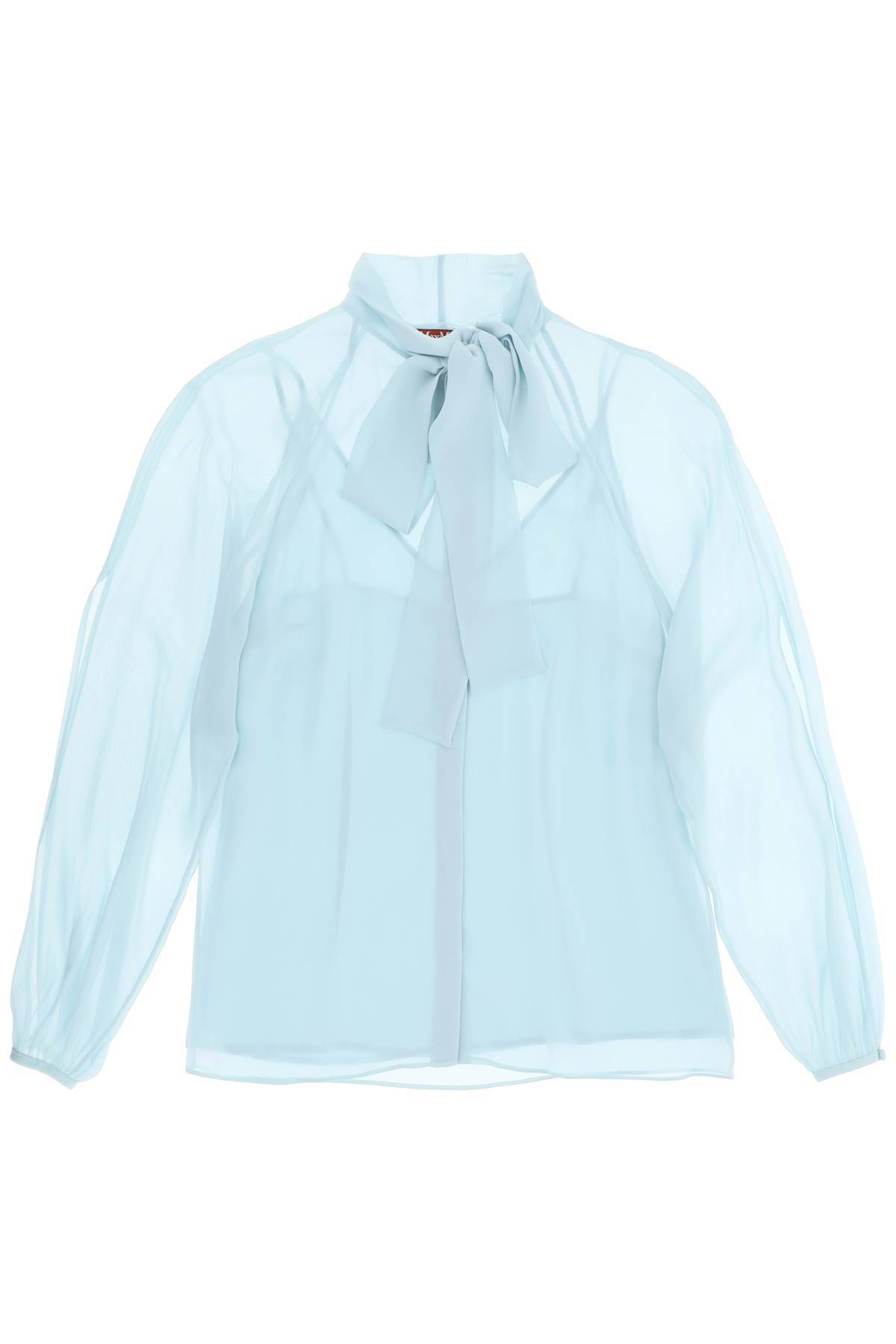 Max Mara Fascino Silk Shirt With Lavalliere Tie In Light Blue