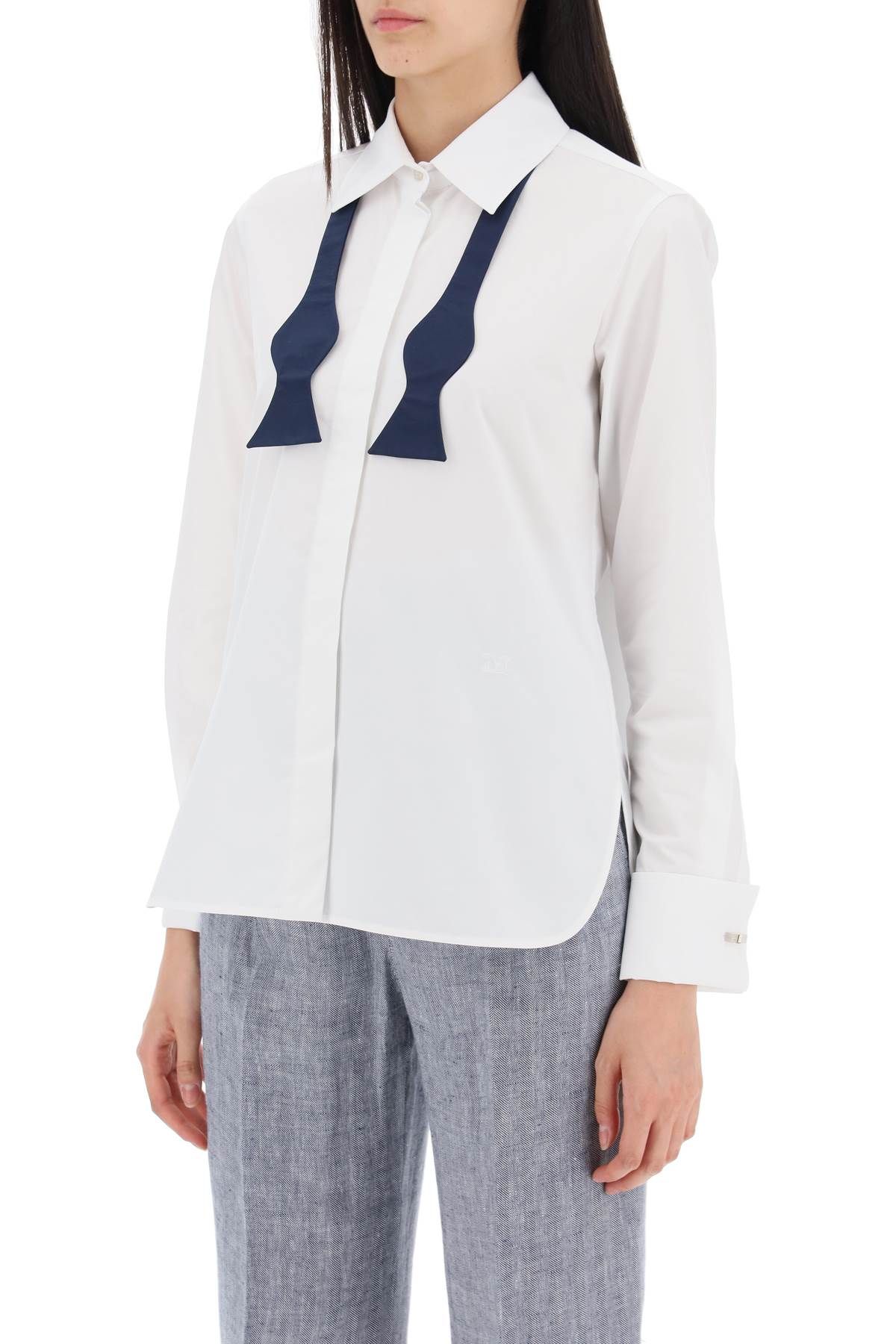 Shop Max Mara Laser Shirt With Bow Tie In White