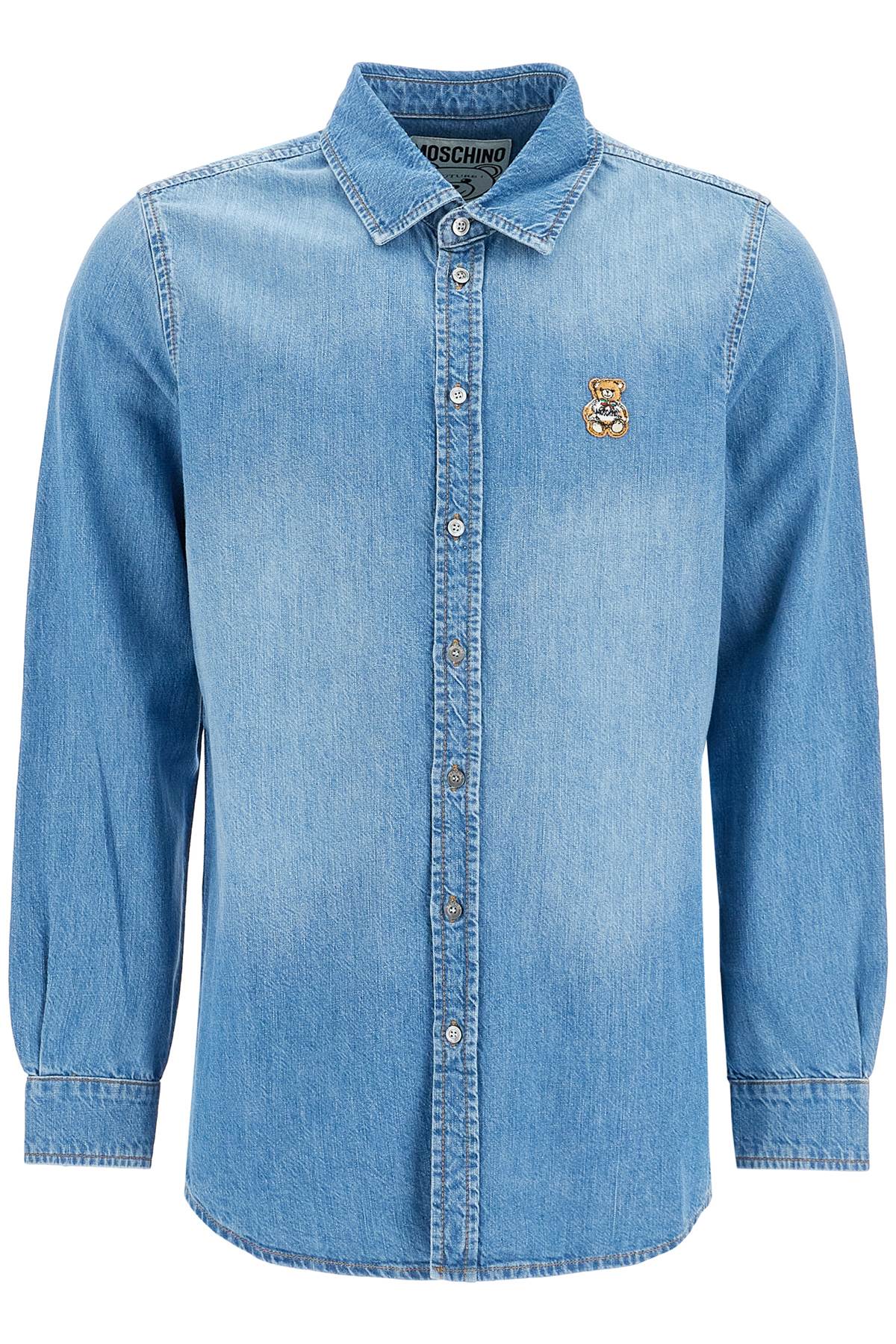 Shop Moschino Denim Shirt With Patch Details In Blue