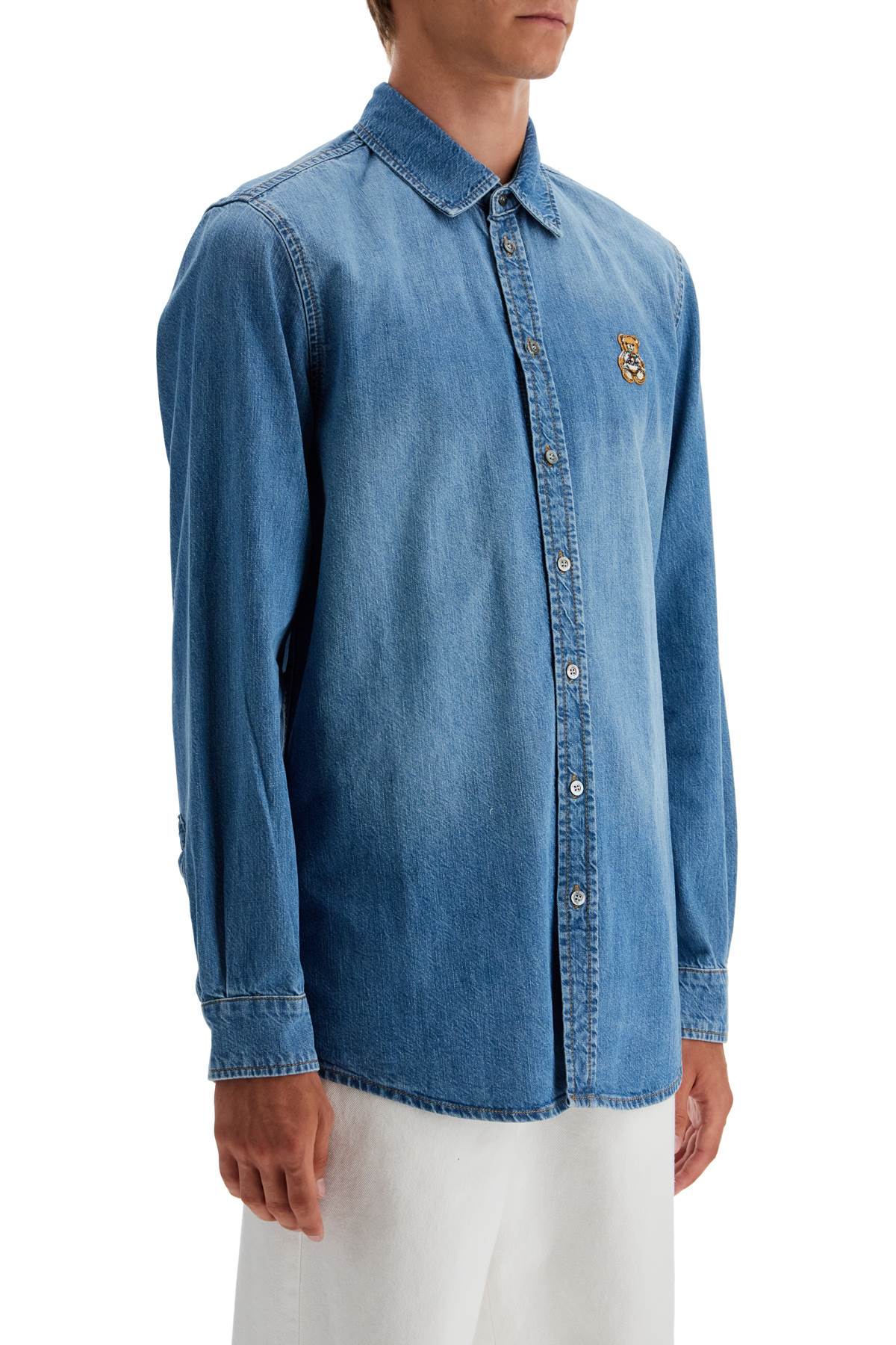 Shop Moschino Denim Shirt With Patch Details In Blue