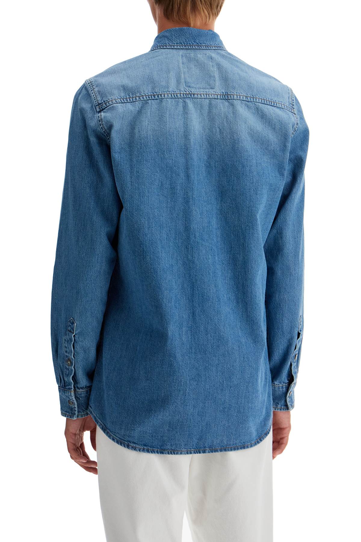 Shop Moschino Denim Shirt With Patch Details In Blue