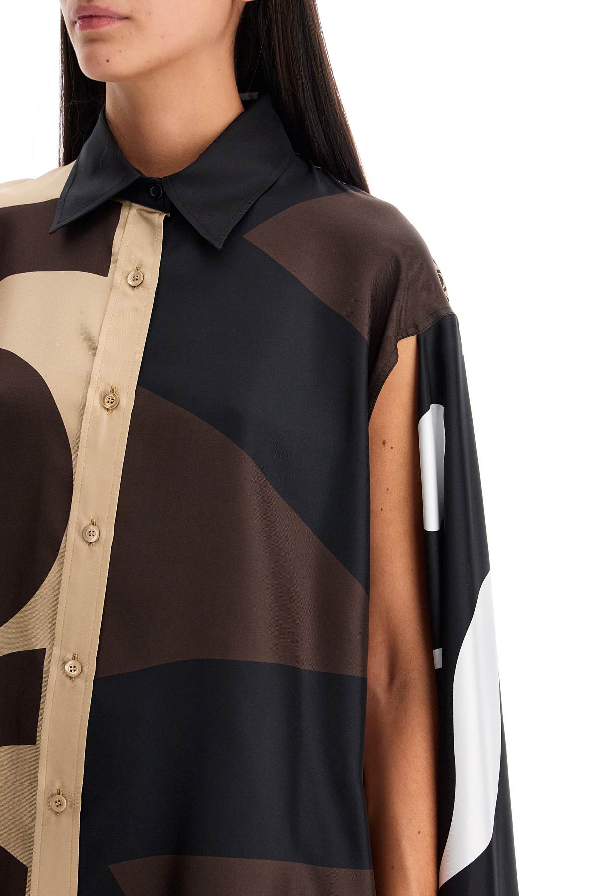 Shop Moschino Silk Patchwork Shirt In Beige