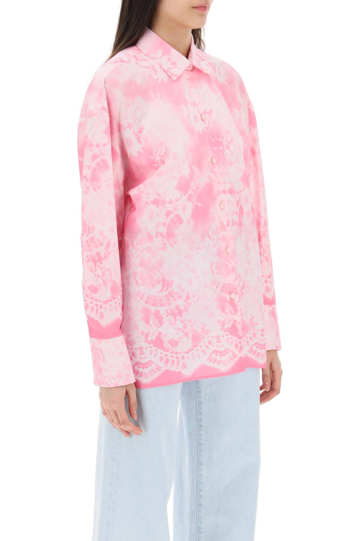Shop Msgm Oversized Shirt With All-over Print In Pink