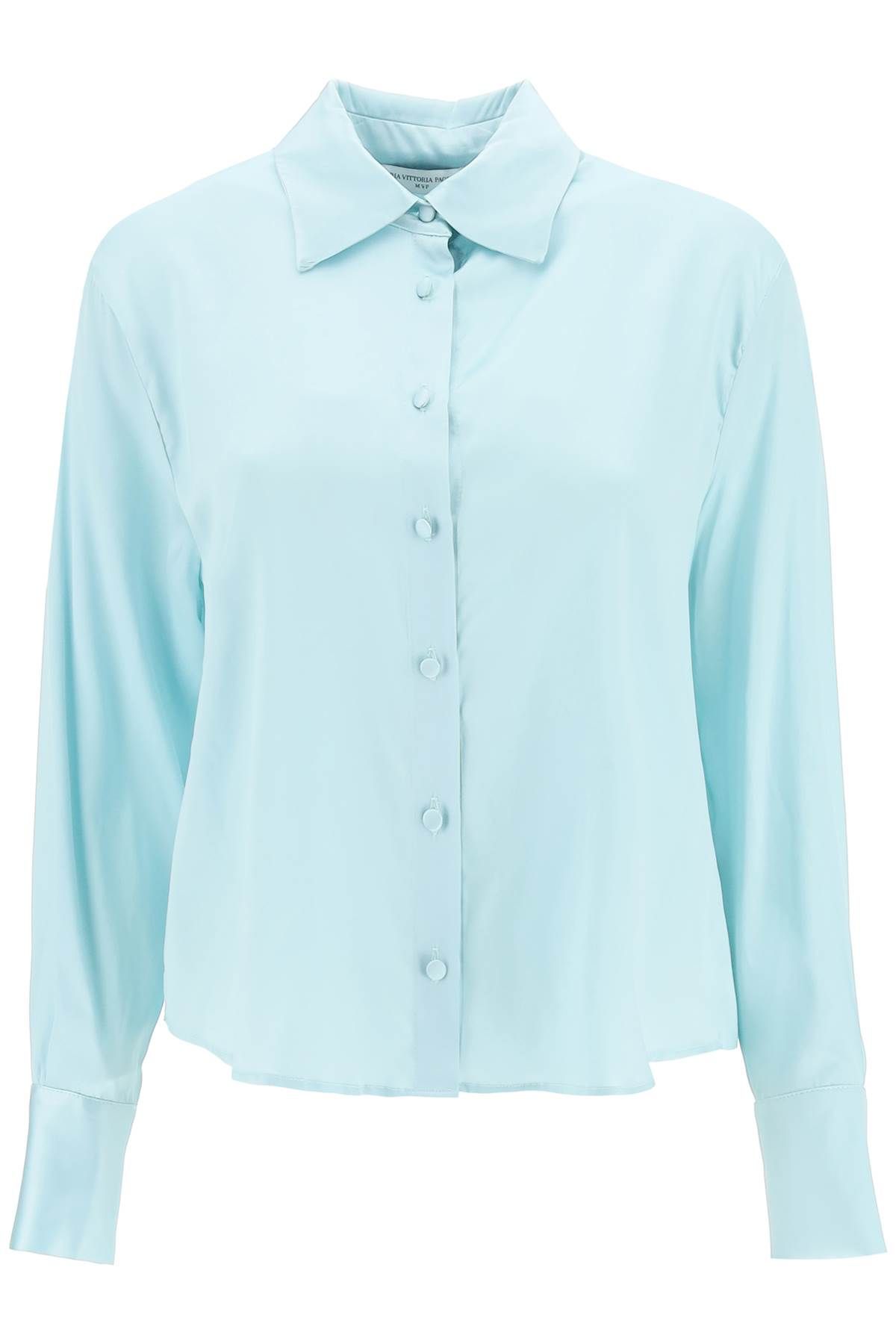 Shop Mvp Wardrobe Sunset Boulevard Satin Shirt In Light Blue