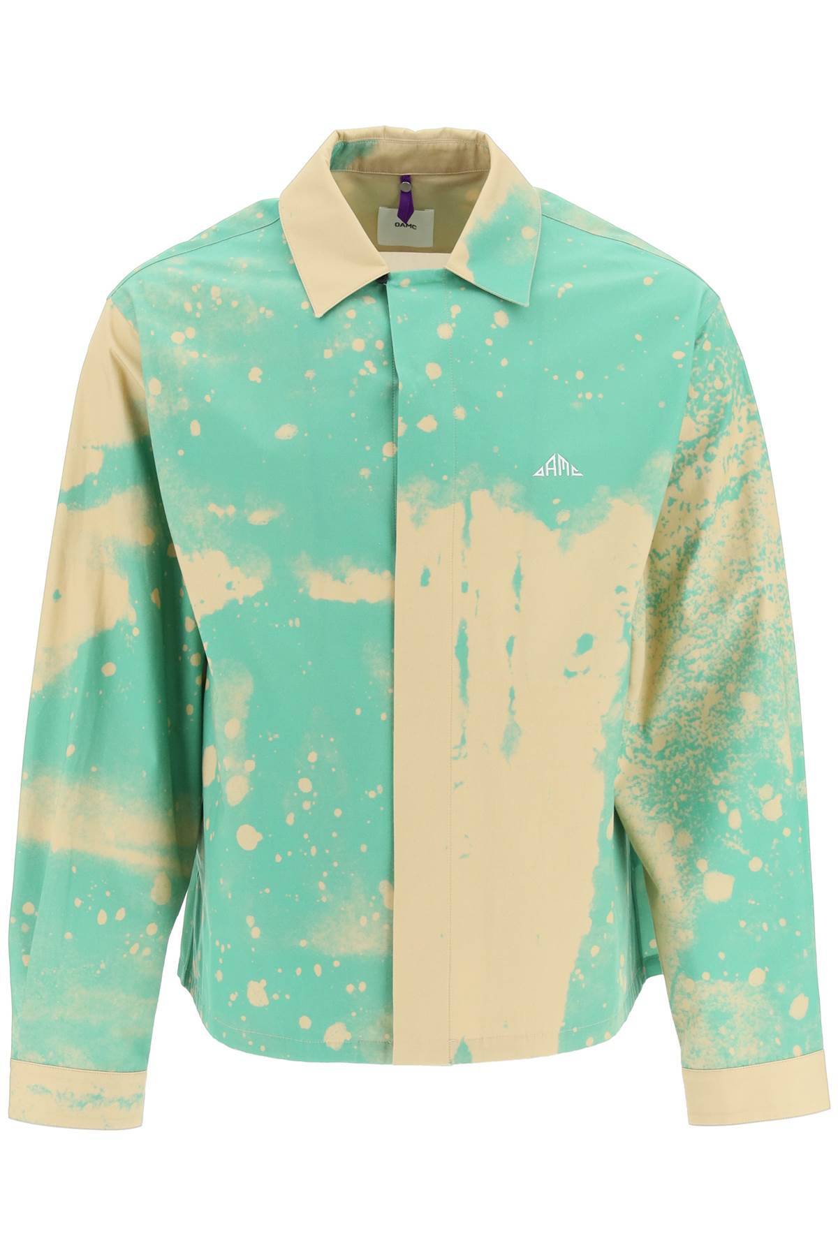 Shop Oamc System Smudge Shirt With Silk Patch In Beige,green