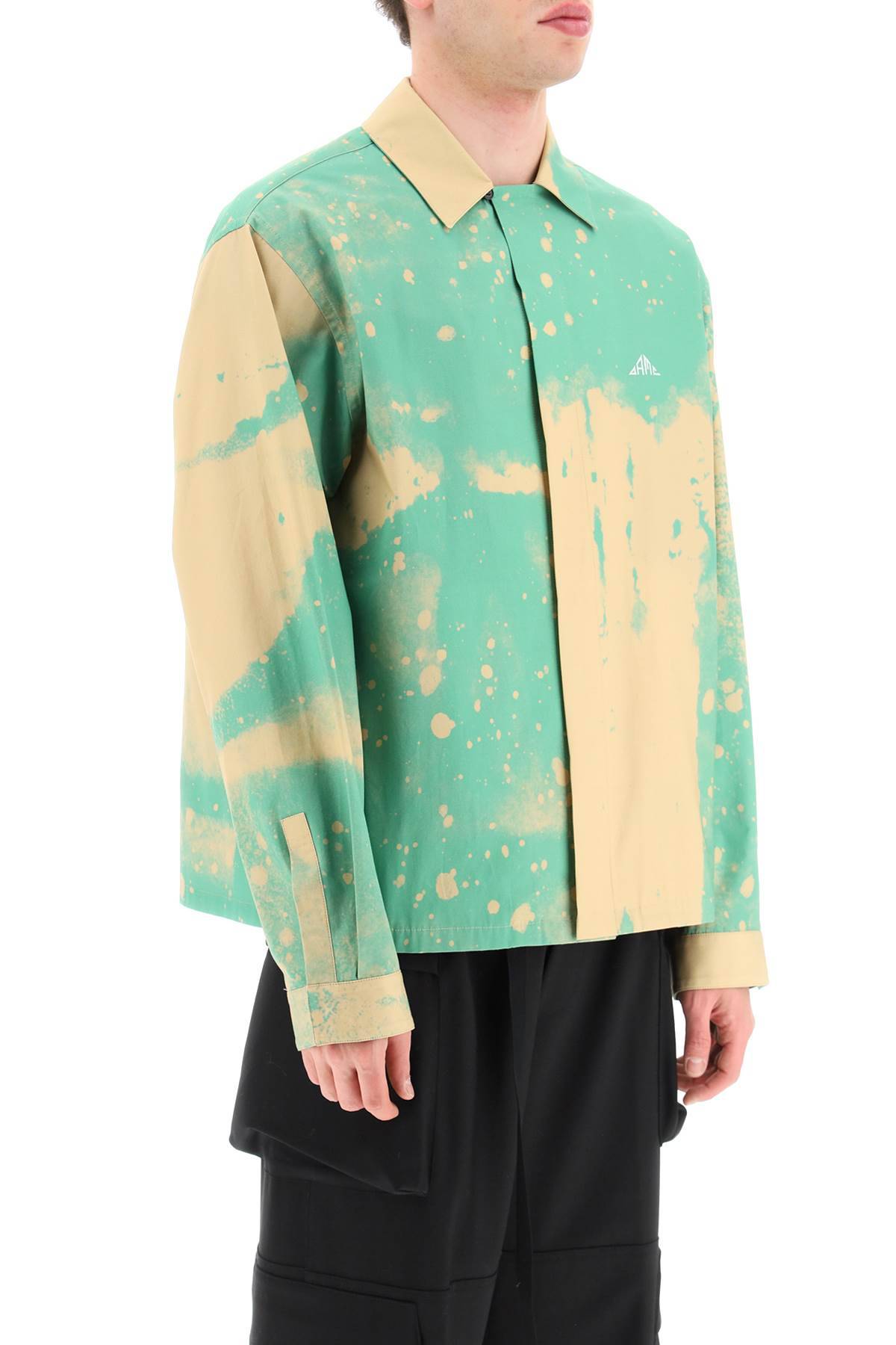 Shop Oamc System Smudge Shirt With Silk Patch In Beige,green
