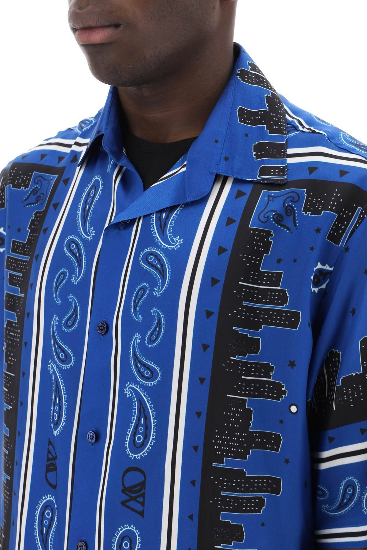 Shop Off-white Skyline Paisley Bowling Shirt With Pattern In Blue